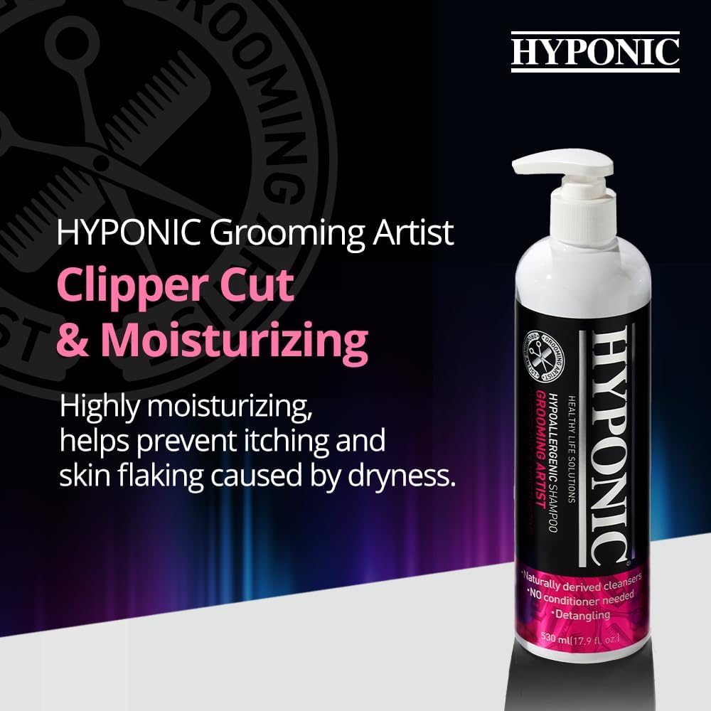 HYPONIC Grooming Artist Shampoo - Hypoallergenic Pet Shampoo for Groomers (Clipper Cut & Moisturizing (17.9 oz)