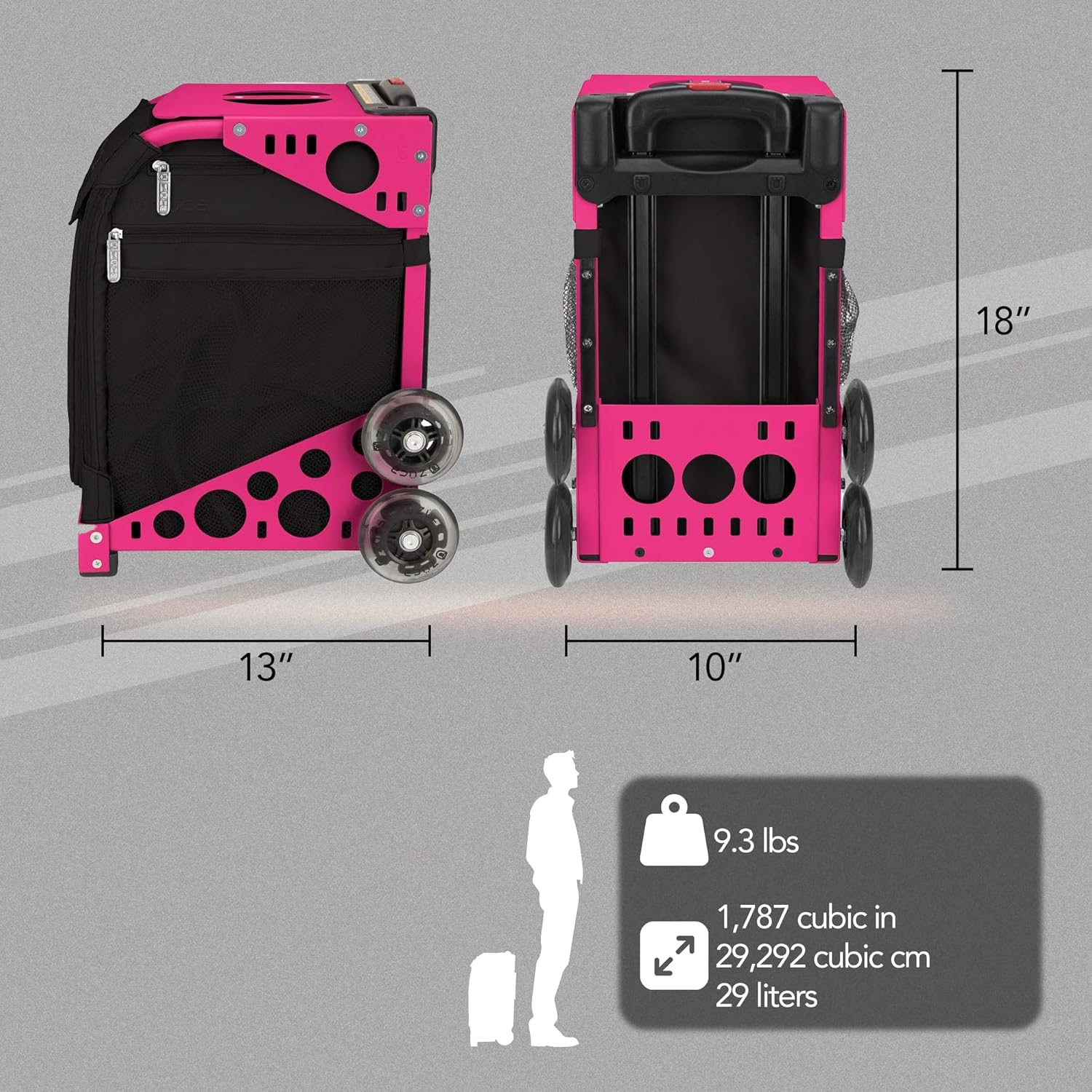 ZUCA Stealth Insert Bag and Neon Pink Frame with Flashing Wheels