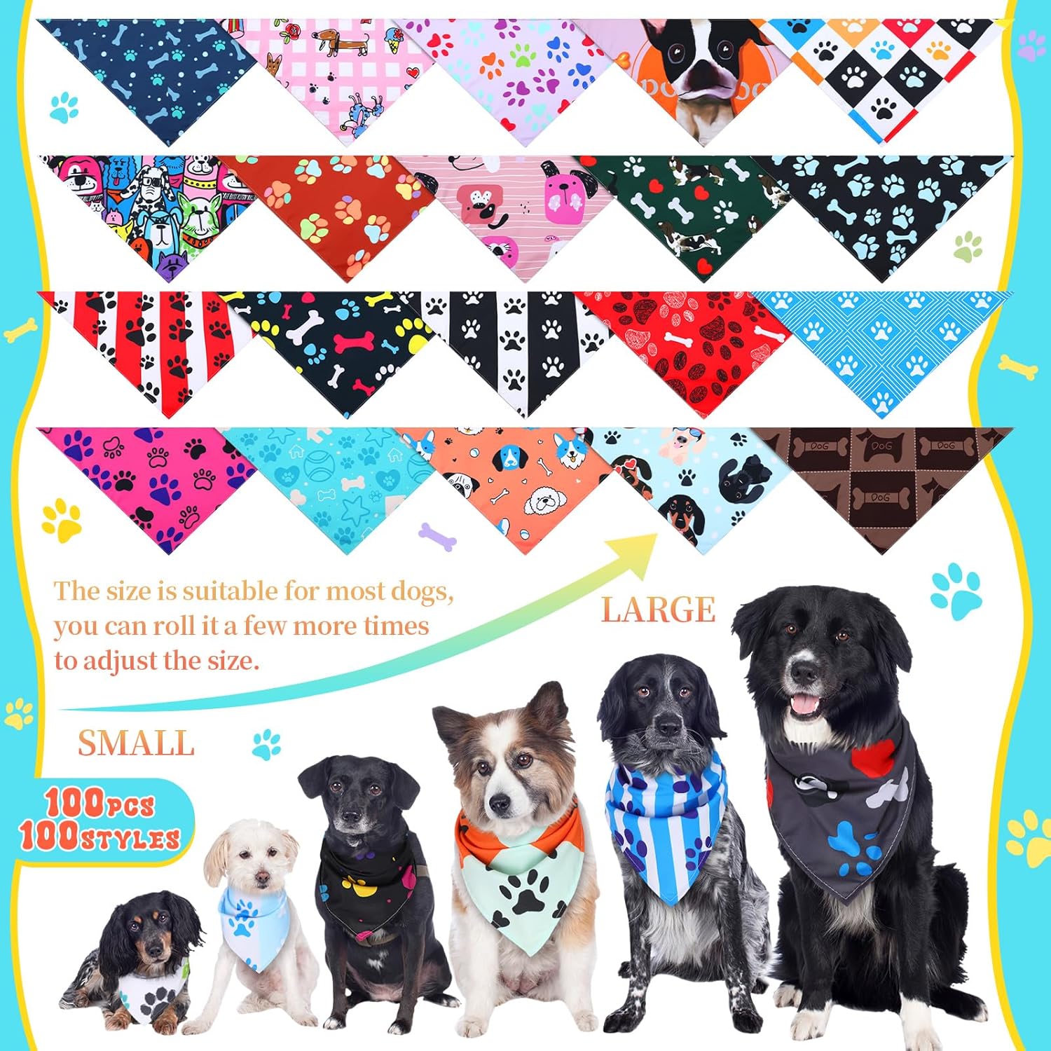 100 Pcs Easter Dog Bandanas Bulk Pet Bibs Colorful Triangle Scarf Pet Bandanas for Medium Large Dogs Easter Festiva