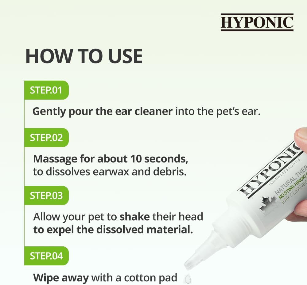 HYPONIC Premium No-Sting Hinoki Cypress Ear Cleaner (for All Dogs) - Dog Ear Cleaning Solution, Cleans and Removes Odors (4.06 oz)
