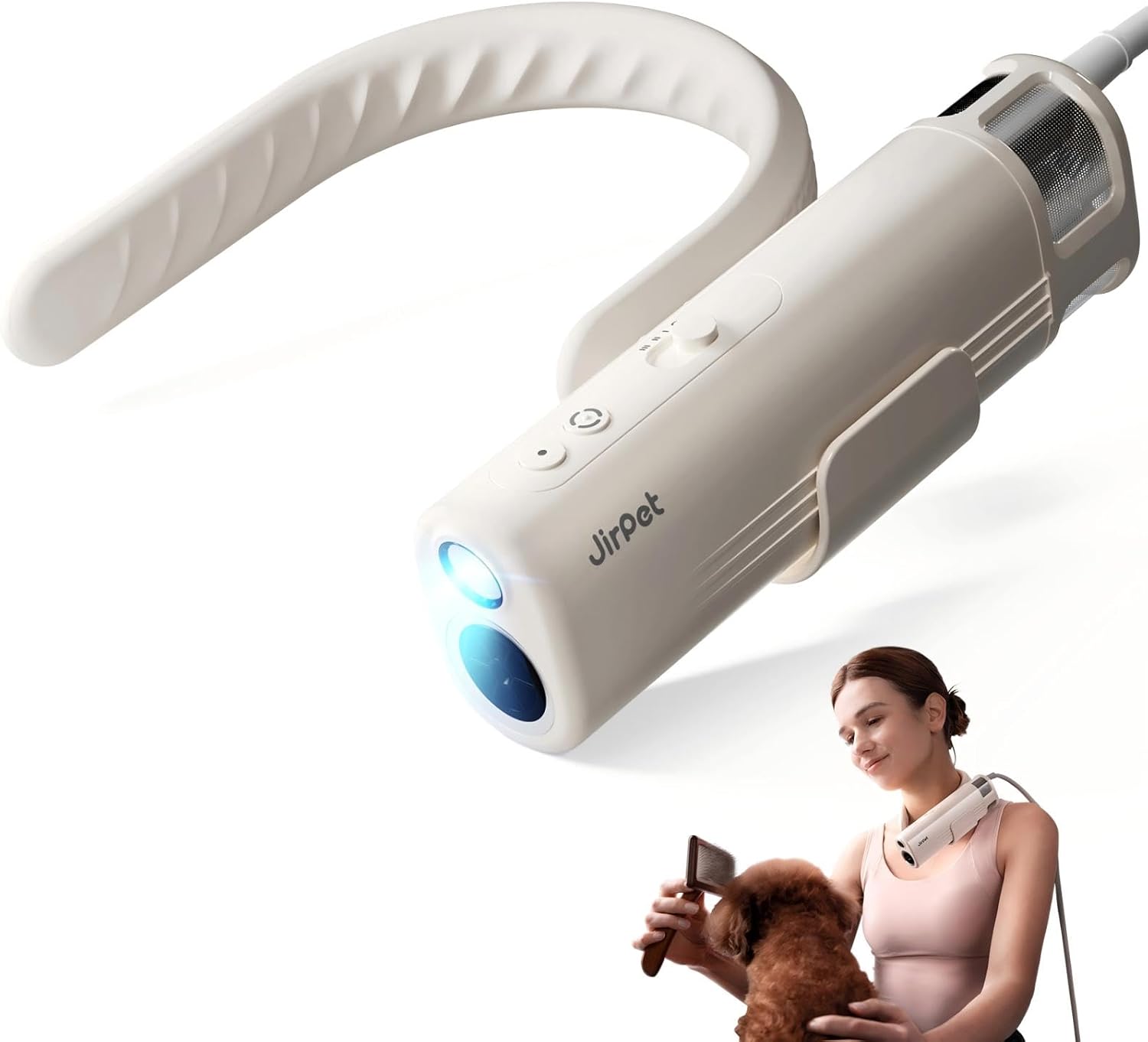 JirPet Pet Neck Dryer, Professional Low Noise Dog Dryer for Pet Grooming, 14,800FPM Portable High Velocity Pet Dryer,