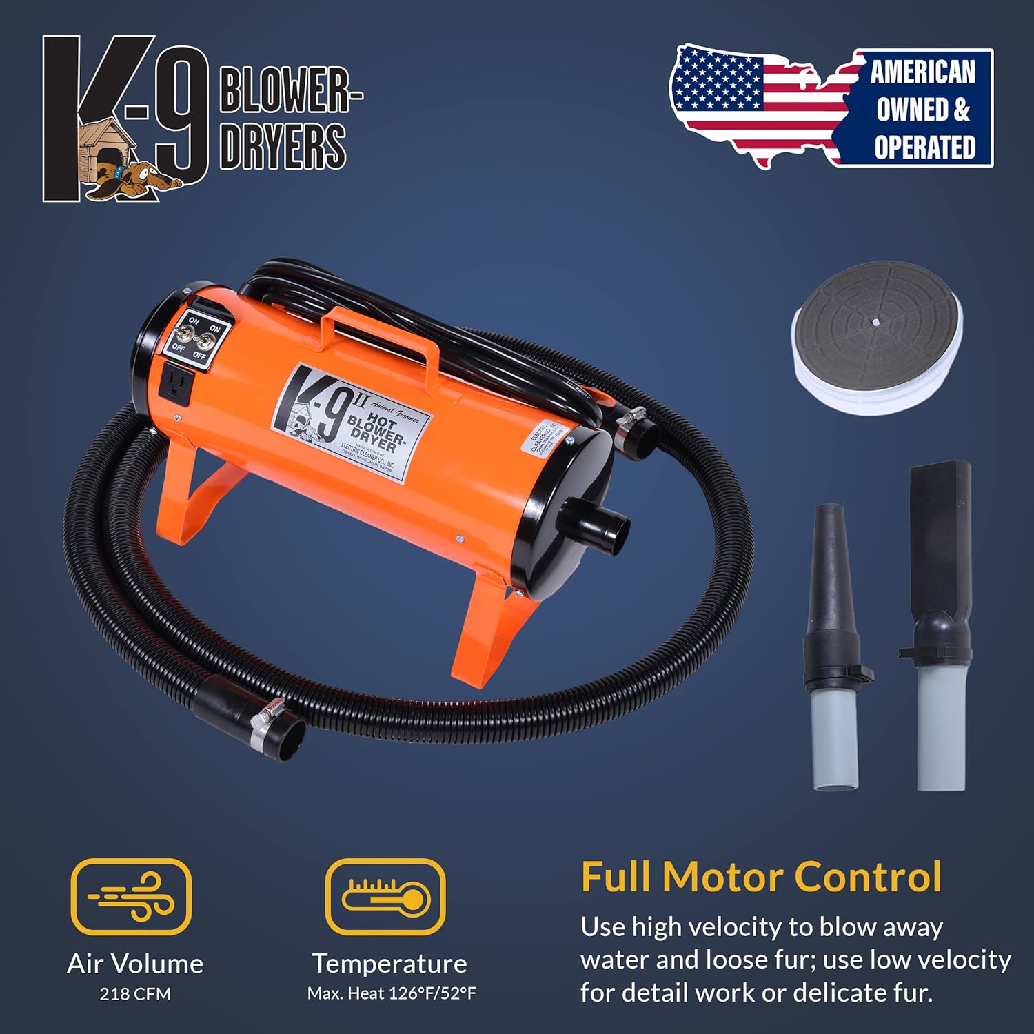 K9 II Dog Blow Dryer - High Power Grooming Dryer, Heavy Duty, 10' Hose, De-shedding, Pink