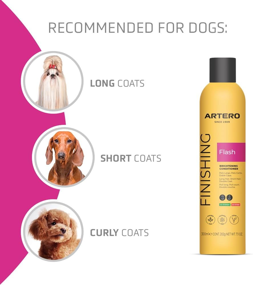Artero Flash Shine Conditioner Spray for Dogs and Cats – Instant Detangling and Shine Spray with Anti-Frizz and Conditioning Effect – Professional Grooming Finish, 7.1 fl o