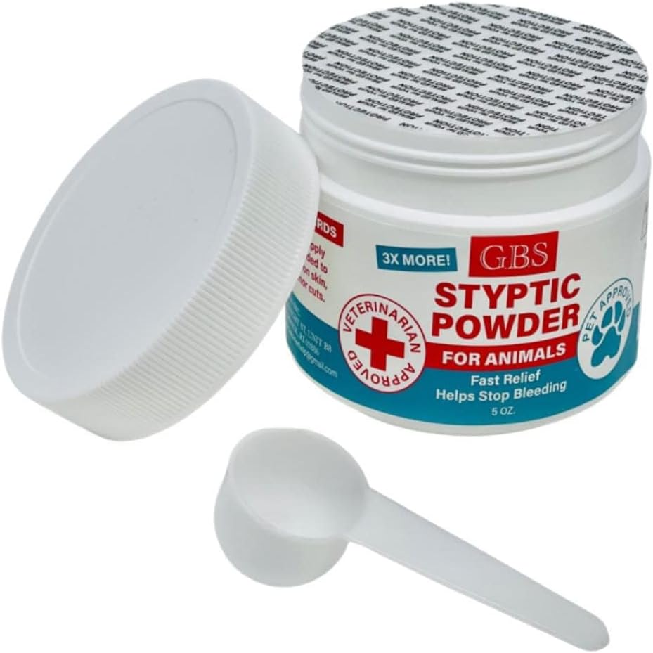 5 oz Styptic Powder for Dogs, Cats & Birds Stops Bleeding– Quick Blood Clotting for Nail Clipping, Minor Cuts, Tail Docking & Wing Clipping 