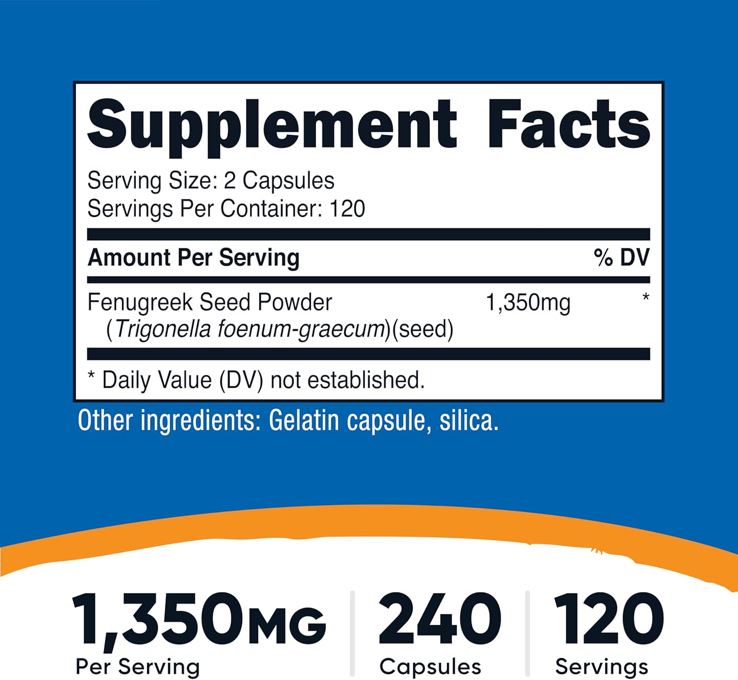 Nutricost Fenugreek Seed 1350mg, 240 Capsules - Gluten Free, Non-GMO, 675mg Per Capsule