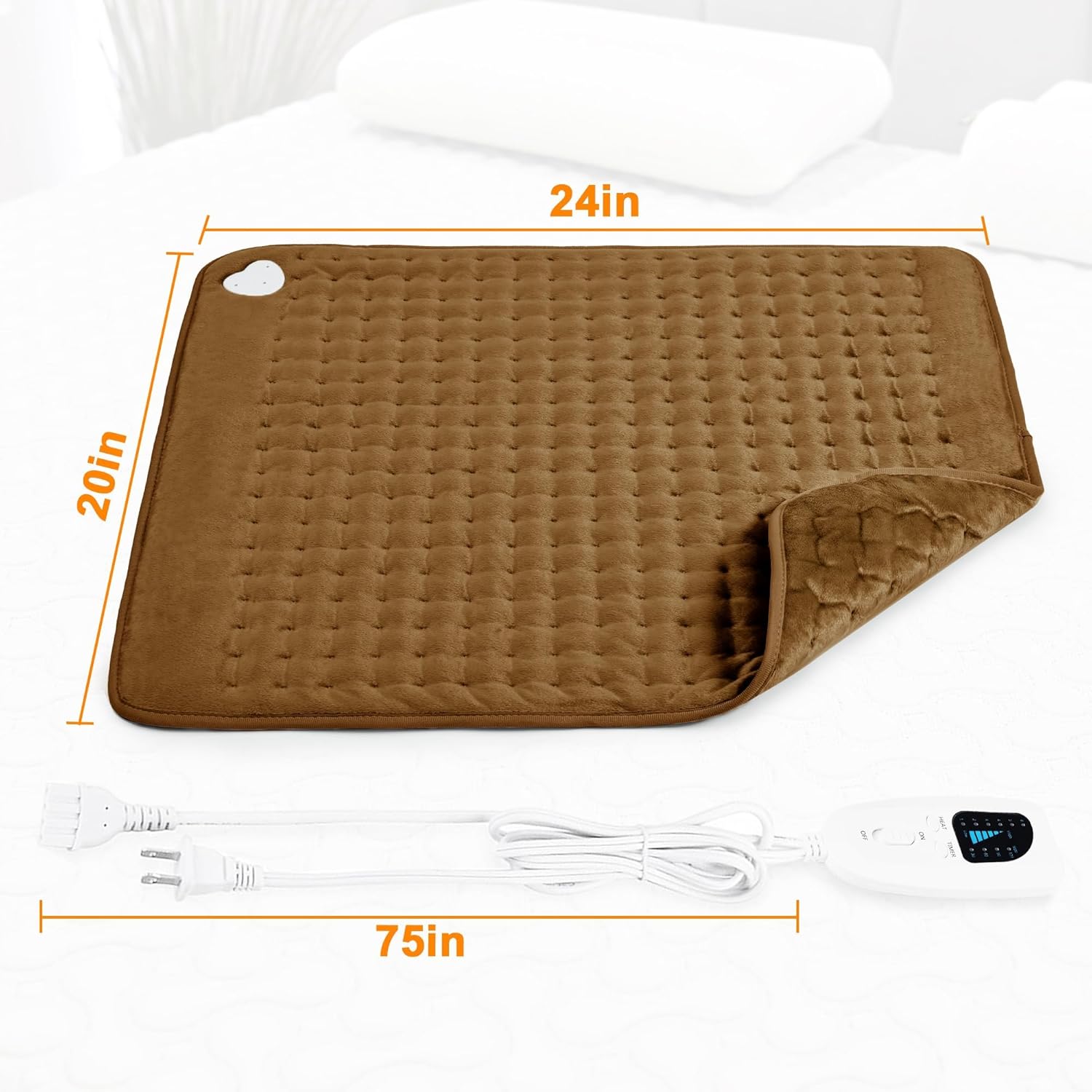 Deepsoon Heating Pad, Electric Heating Pads for Back, Neck, Moist Heating Pad for Abdomen Shoulder Knee Legs Dry/Moist Heat Auto Shut Off, Brown,24x20 Inch