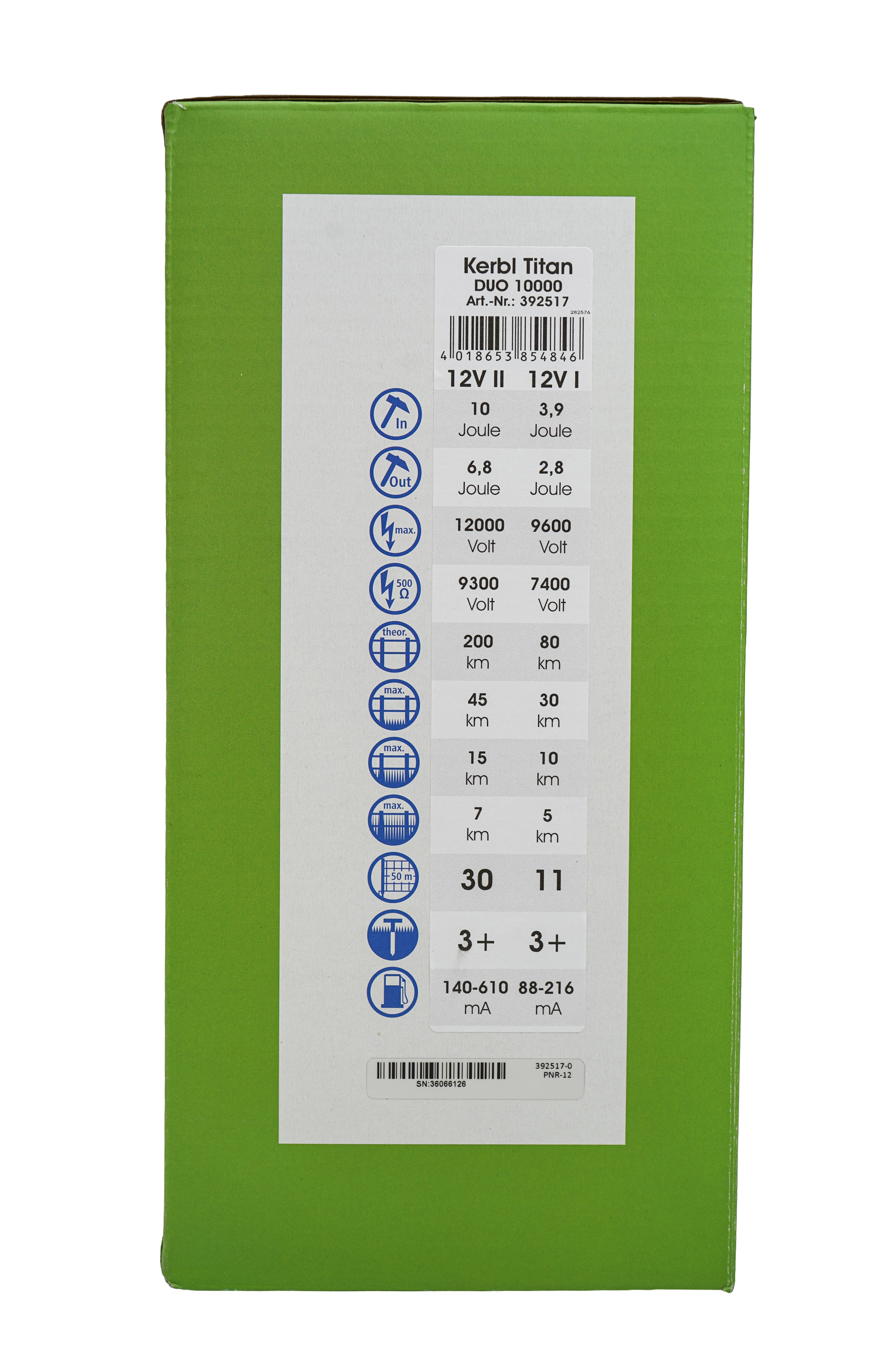 Elektrinis piemuo Kerbl Titan Duo 10000, 10J, 230V/12V 392517