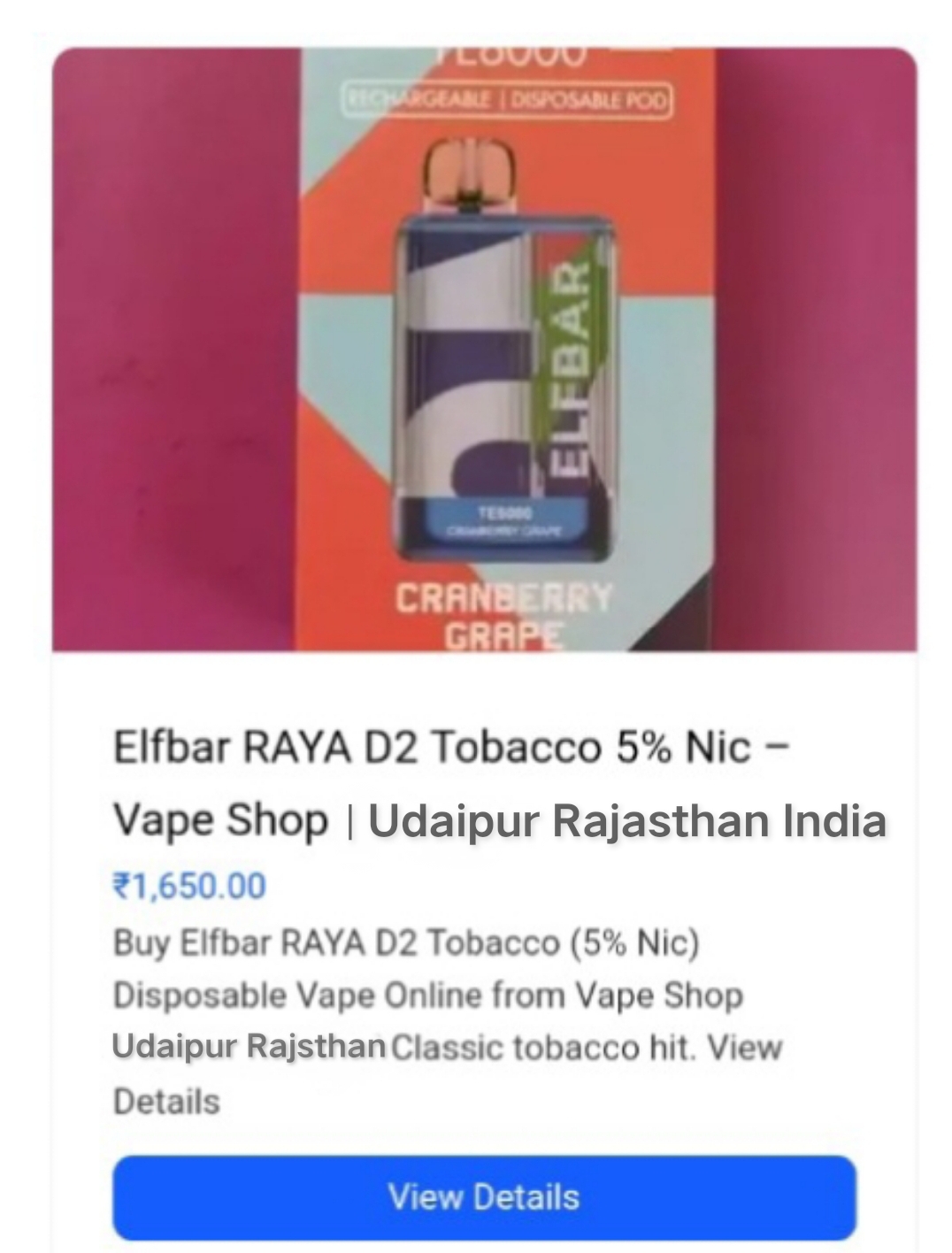 Elfbar RAYA D2 Tobacco 5% Nic