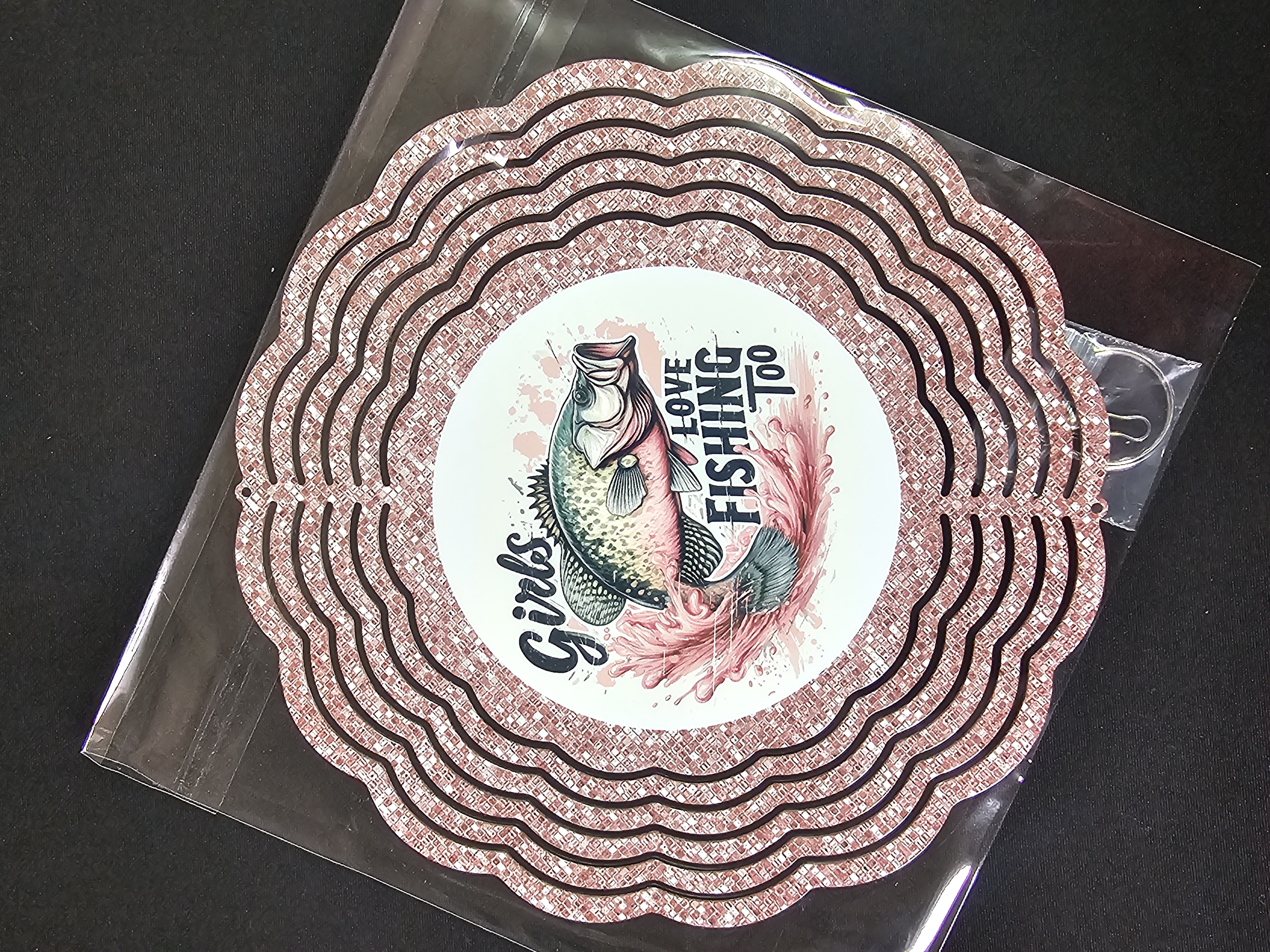 Girls Love Fishing Too Glitter Wind Spinner