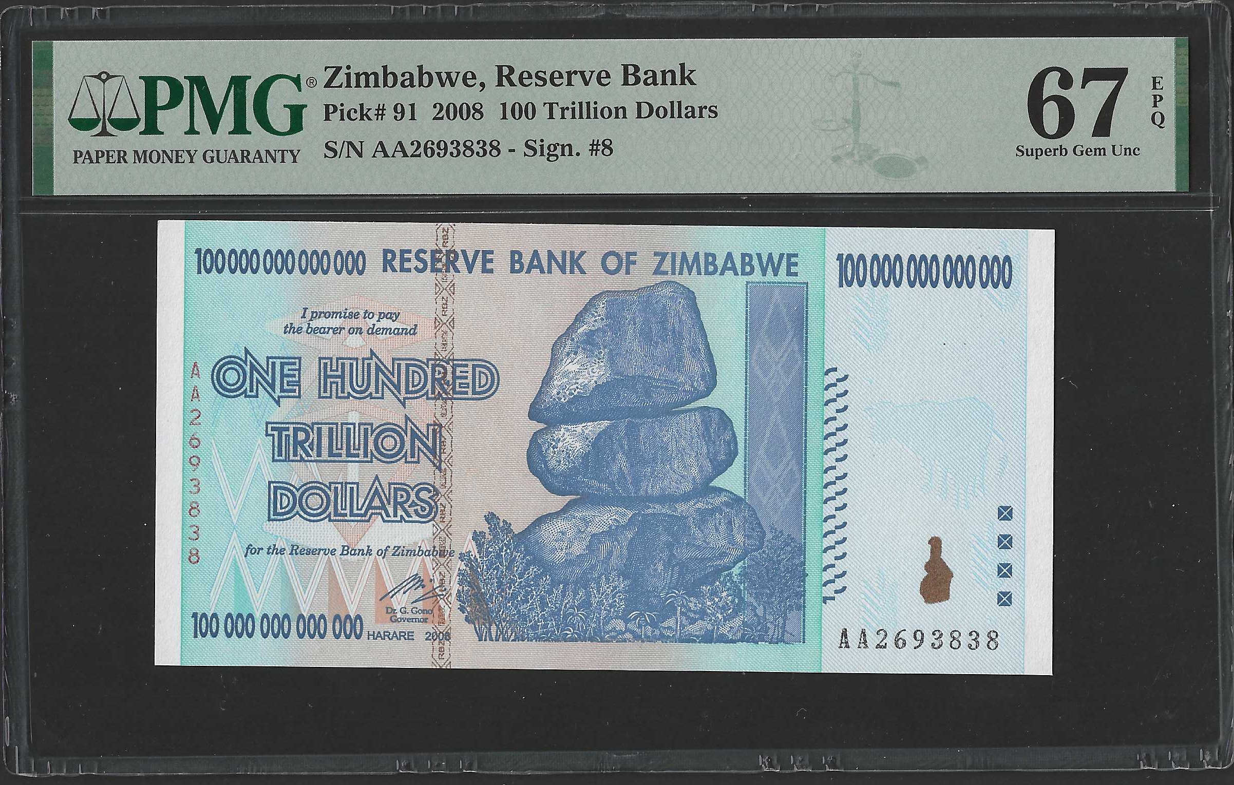 Zimbabwe 100 Trillones de Dólares 2008 Pick 91