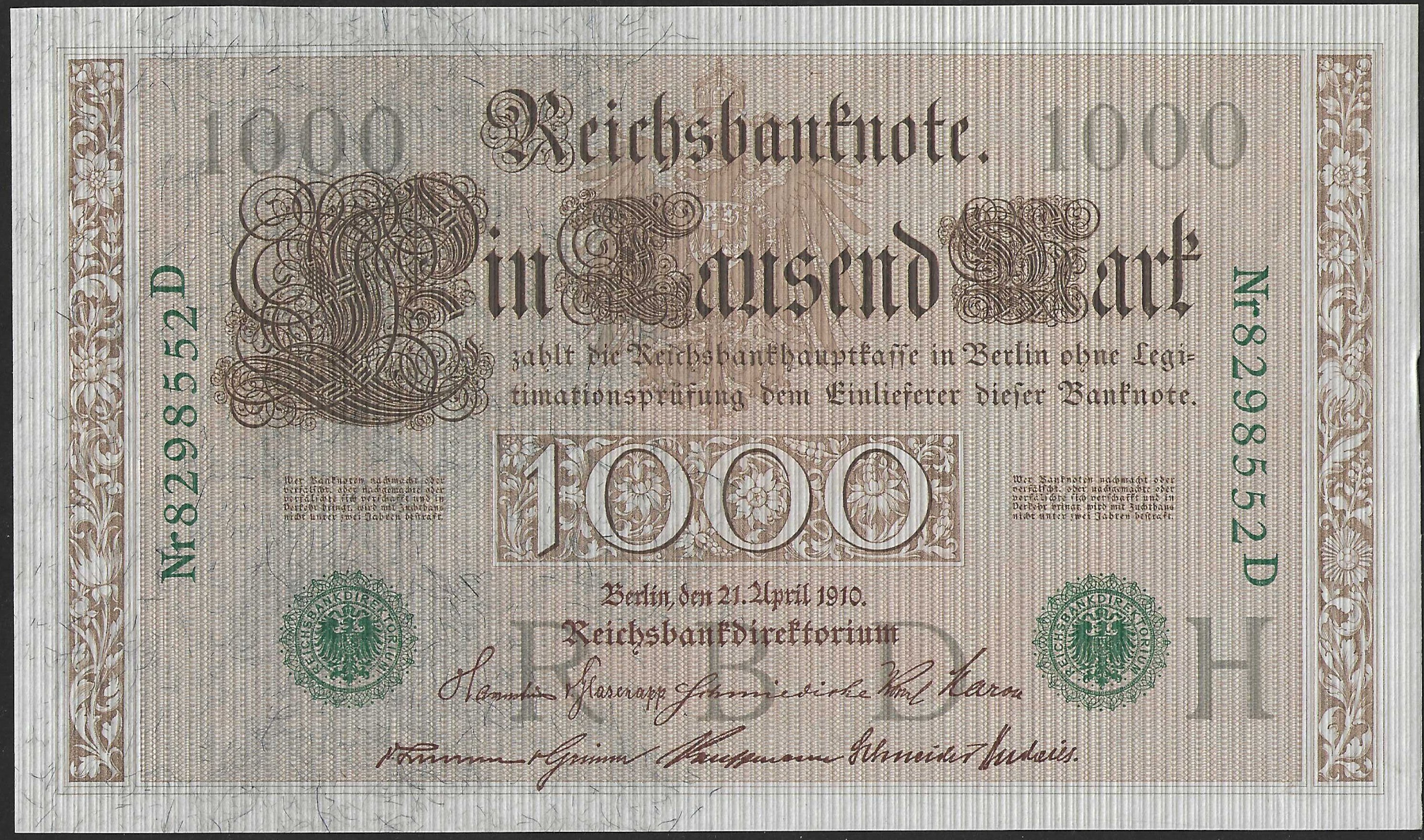 Alemania 1000 Marcos 1910 Sello Verde Pick 45b SC