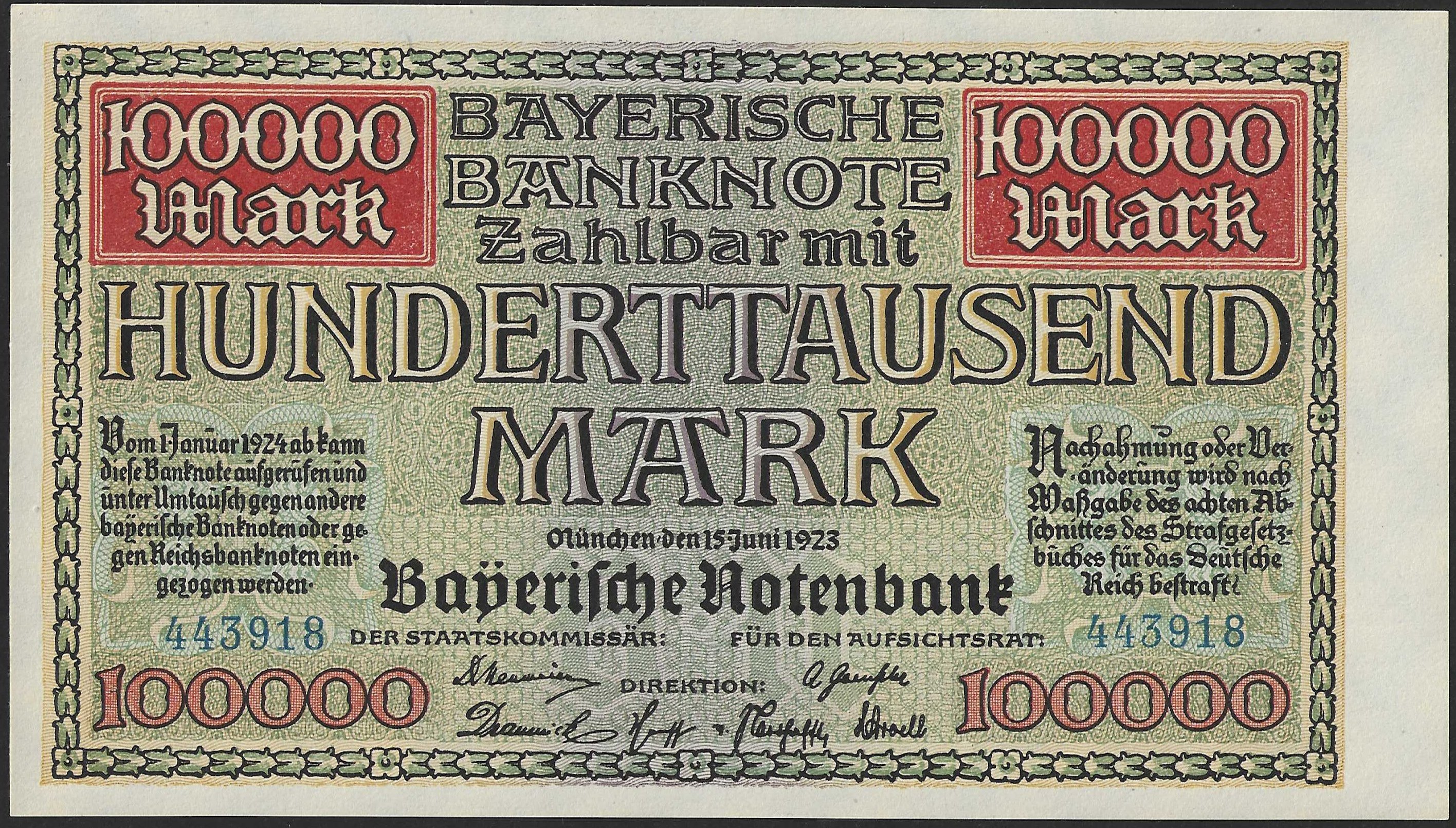 Alemania - Estados Alemanes 100.000 Marcos 1923 Pick S-928 SC