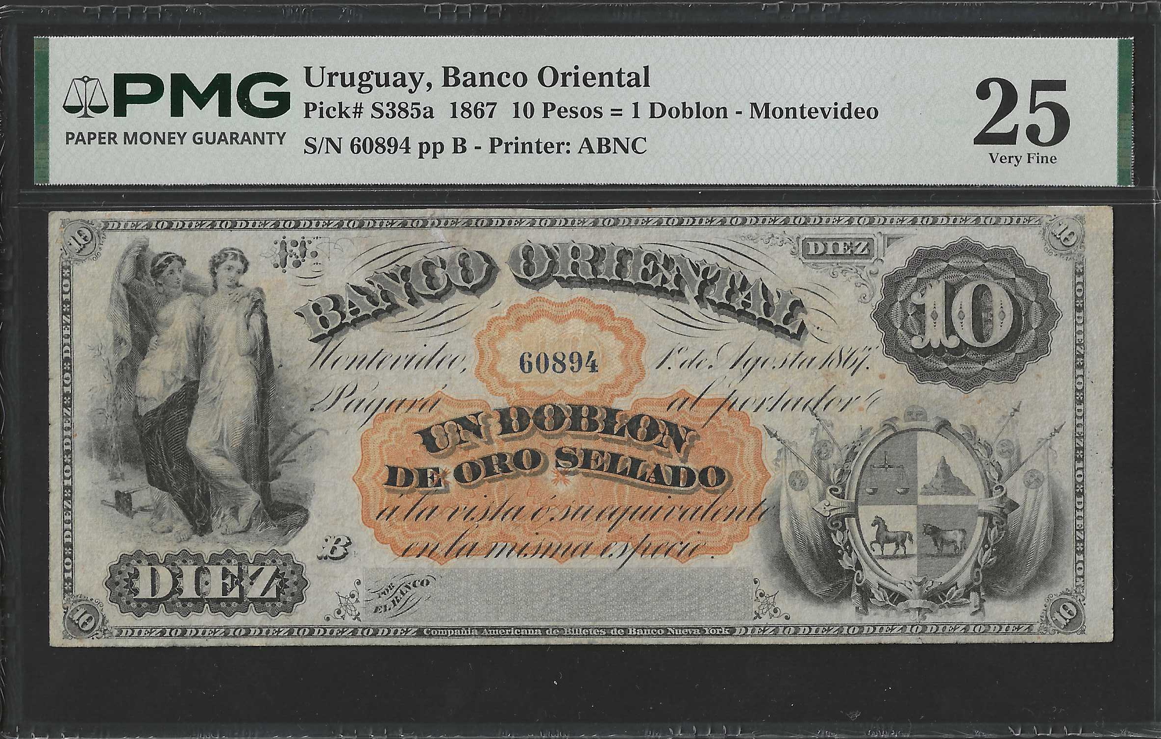 Uruguay 10 Pesos Banco Oriental Pick S385a