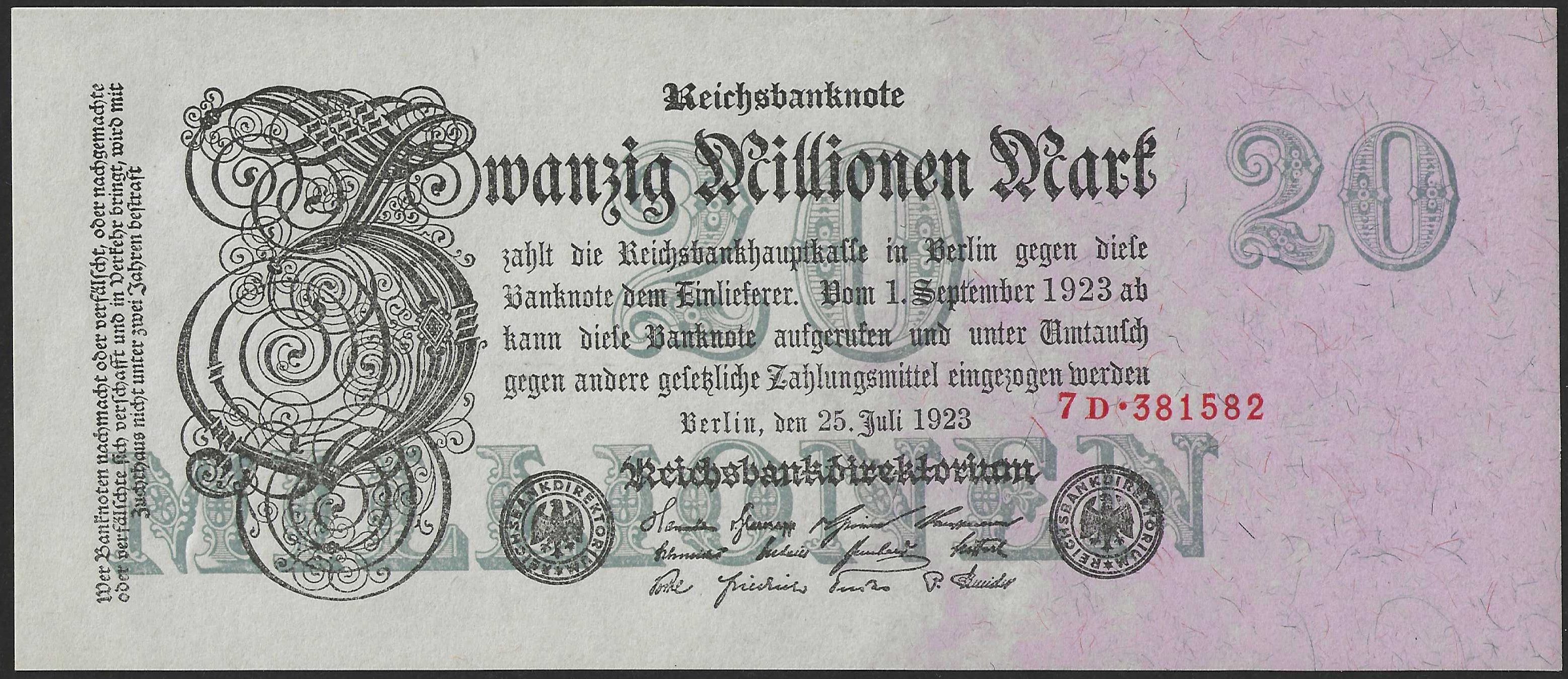 Alemania 20 Millones de Marcos 1923 Pick 97 SC