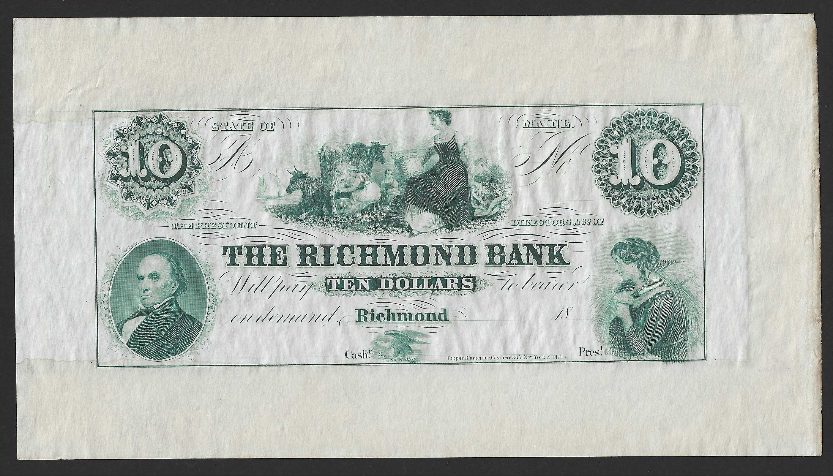 USA The Richmond Bank 10 Dollars Prueba SC