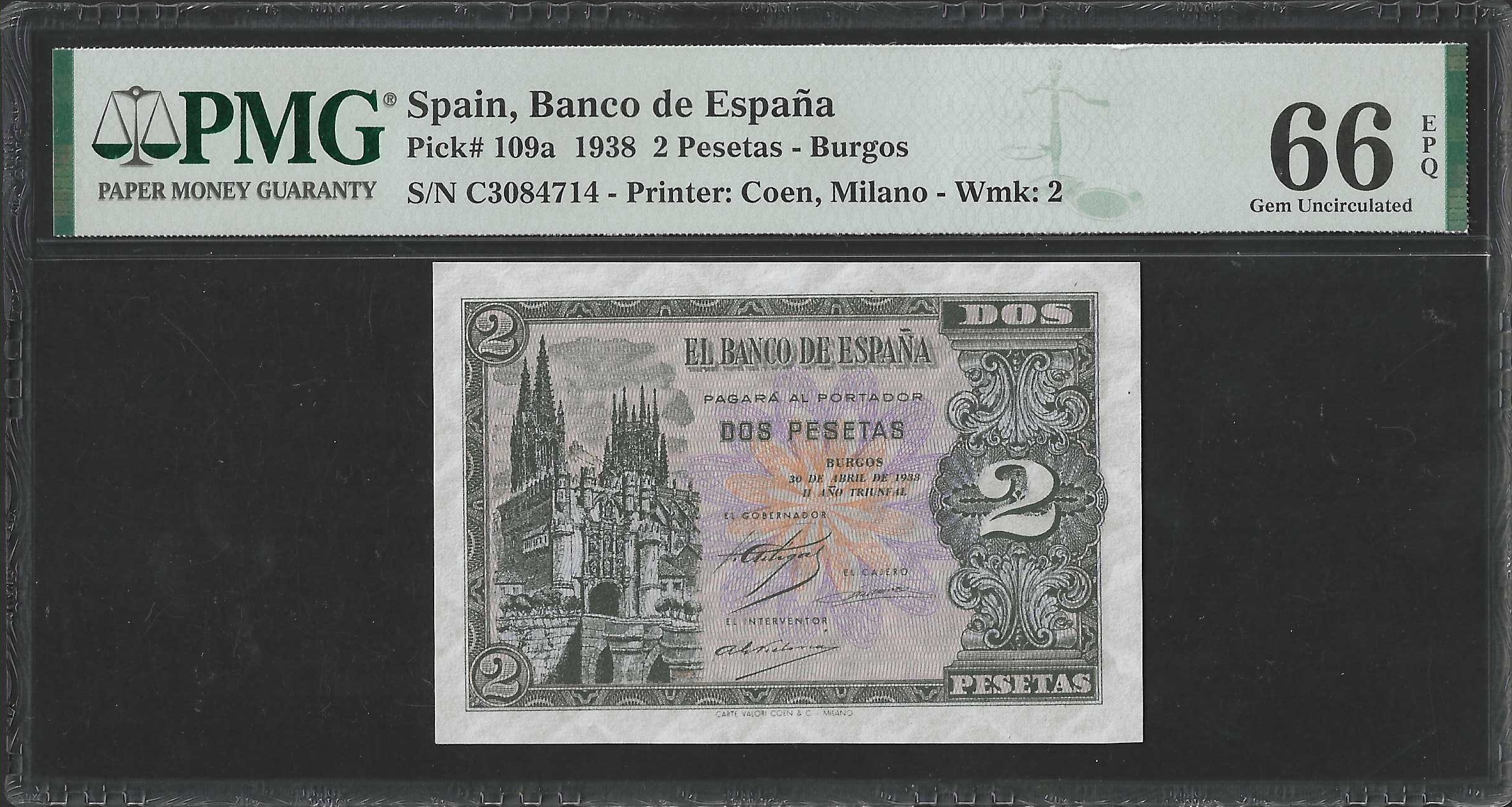 España 2 Pesetas 1938 Pick 109a Serie C