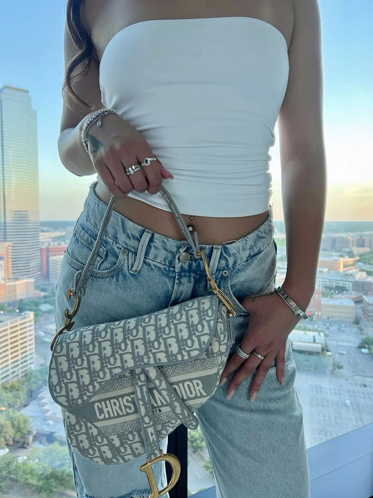 Sac Saddle Dior – Toile Oblique Gris