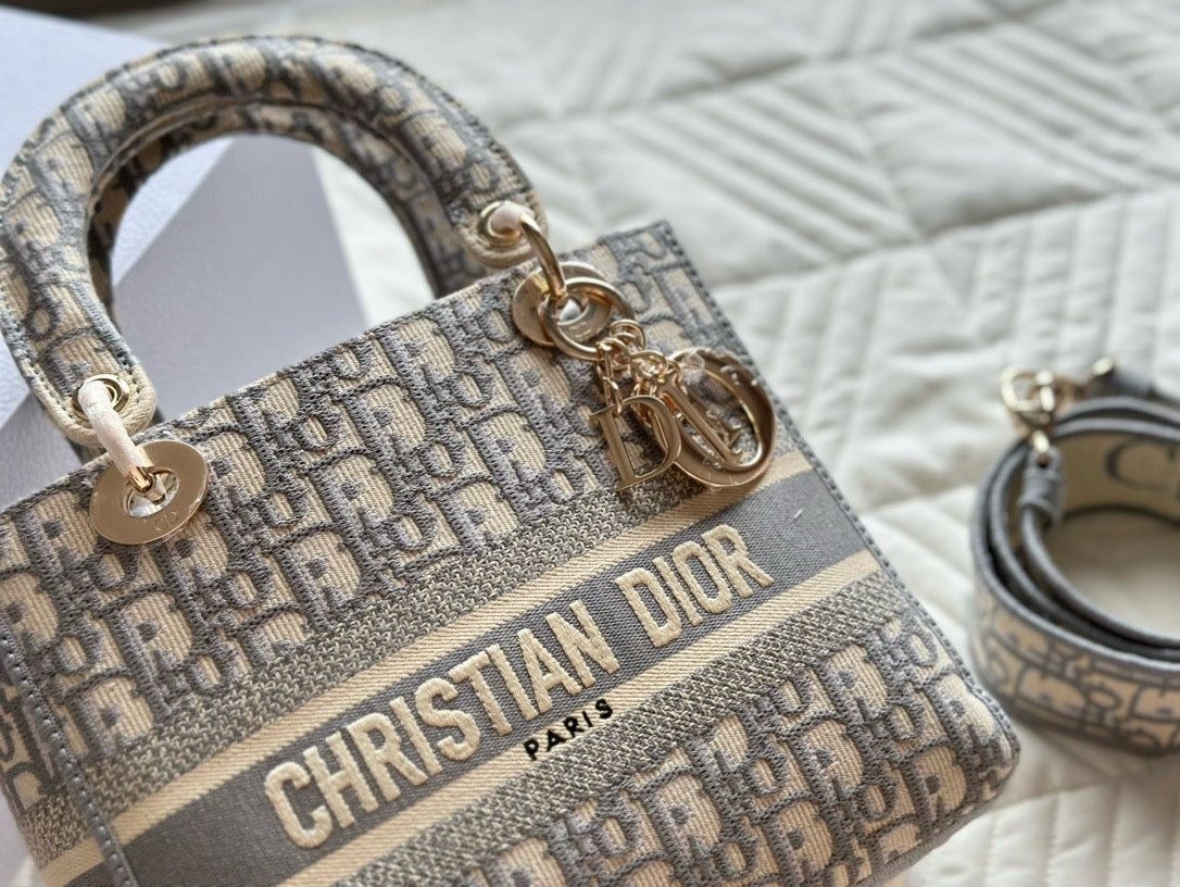 Sac Lady D-Lite Brodé Gris