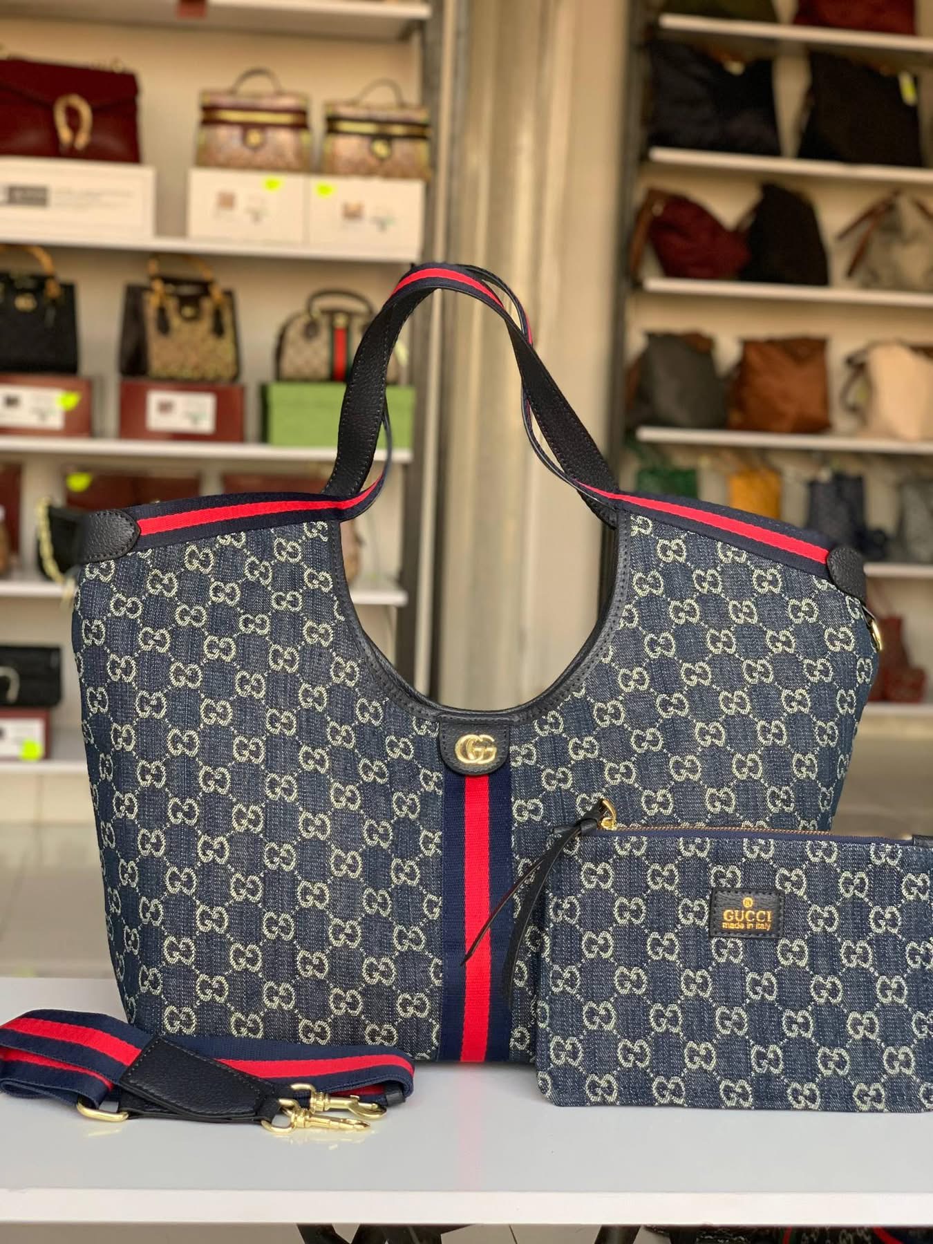 Ensemble Sac Fourre-Tout & Pochette Assortie GG Blue