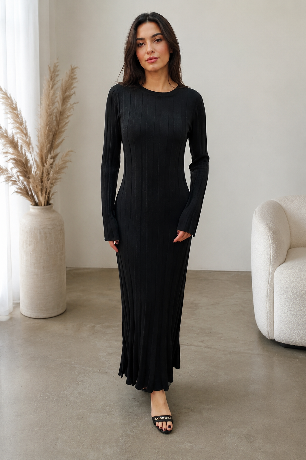 Vestido Longo de Lã Preto