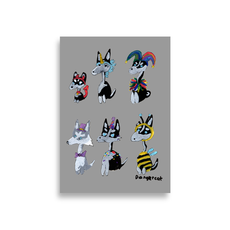 Huskies in Costumes Art Print