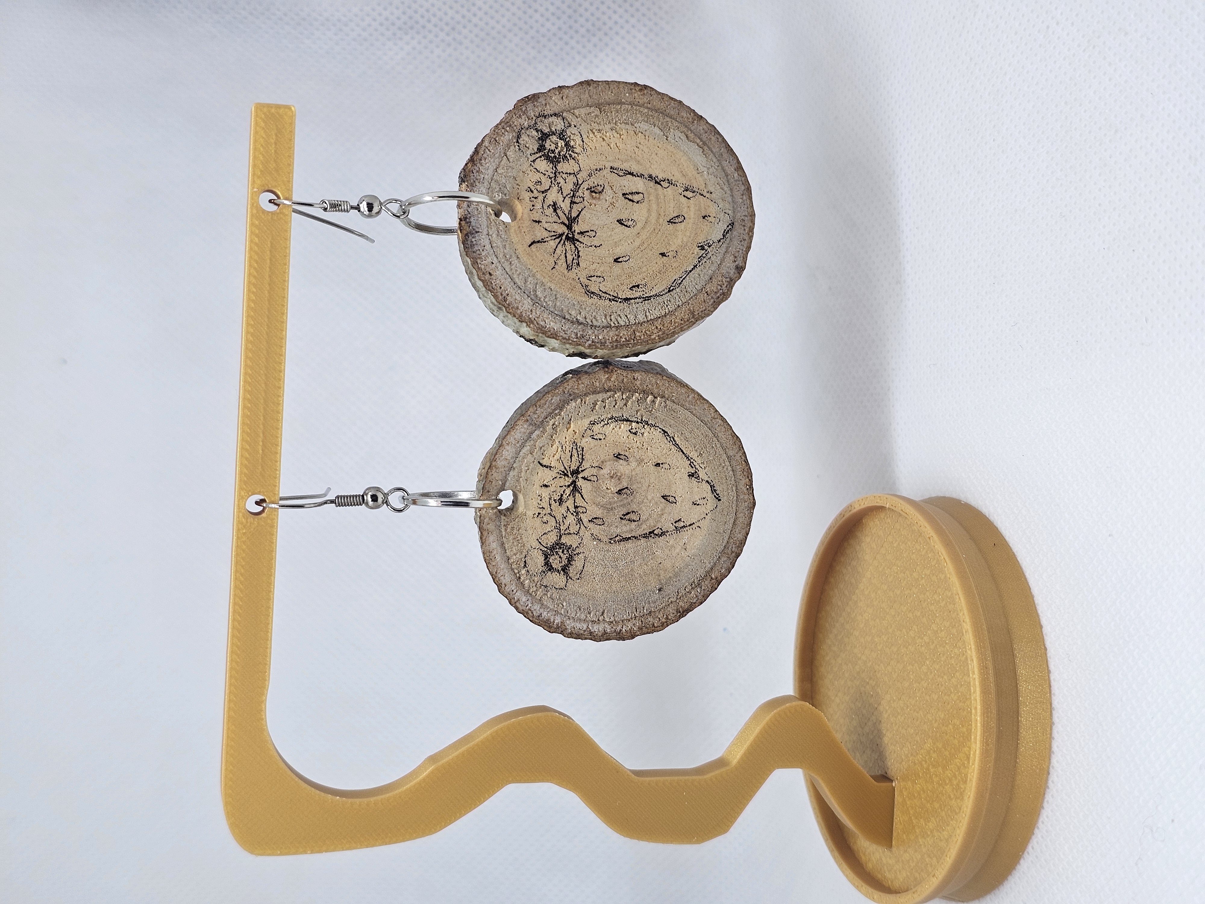 Wood Slice Strawberry Earrings