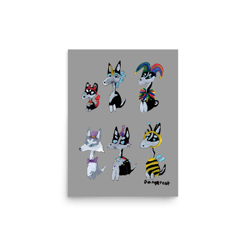 Huskies in Costumes Art Print