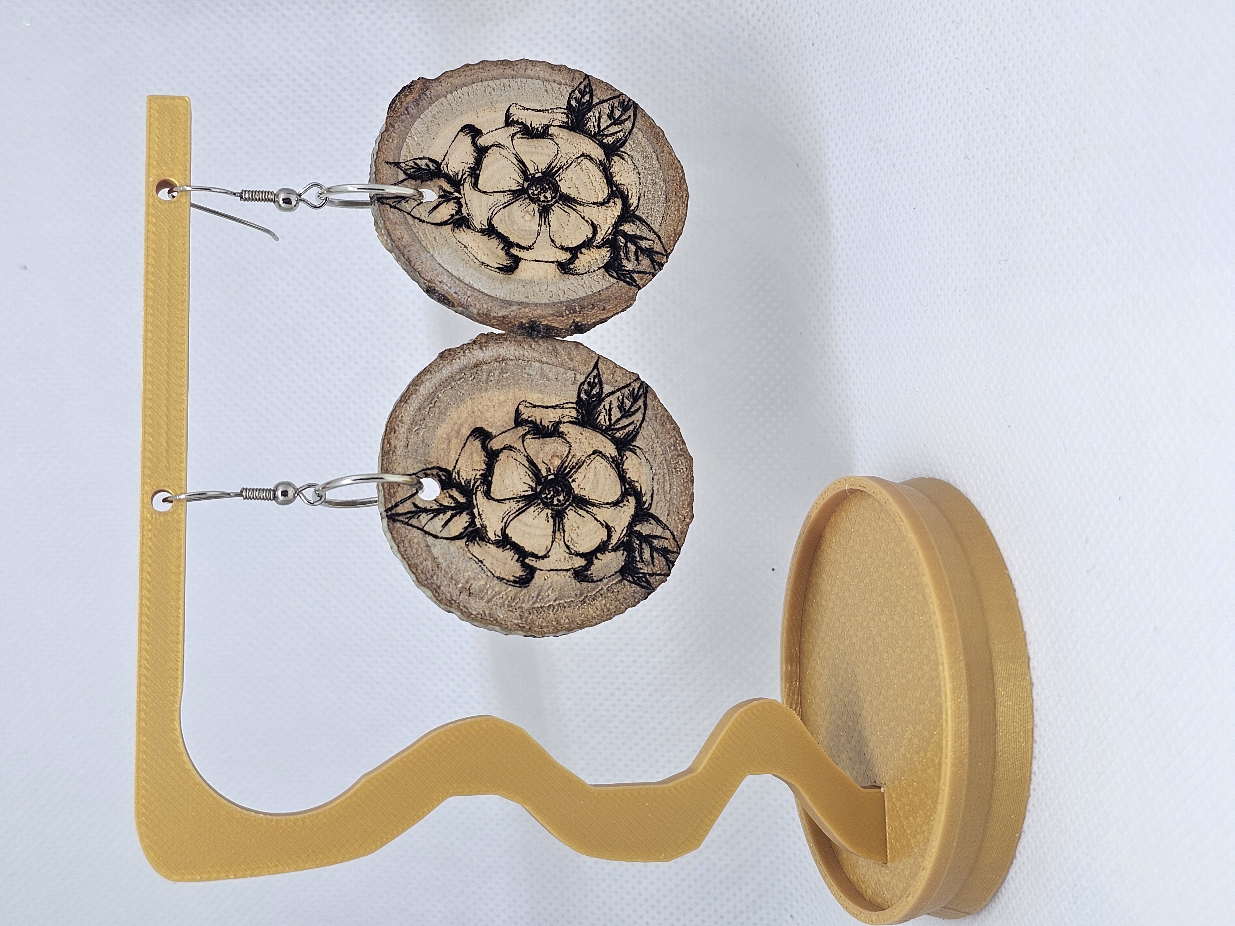 Wood Slice Floral Earrings