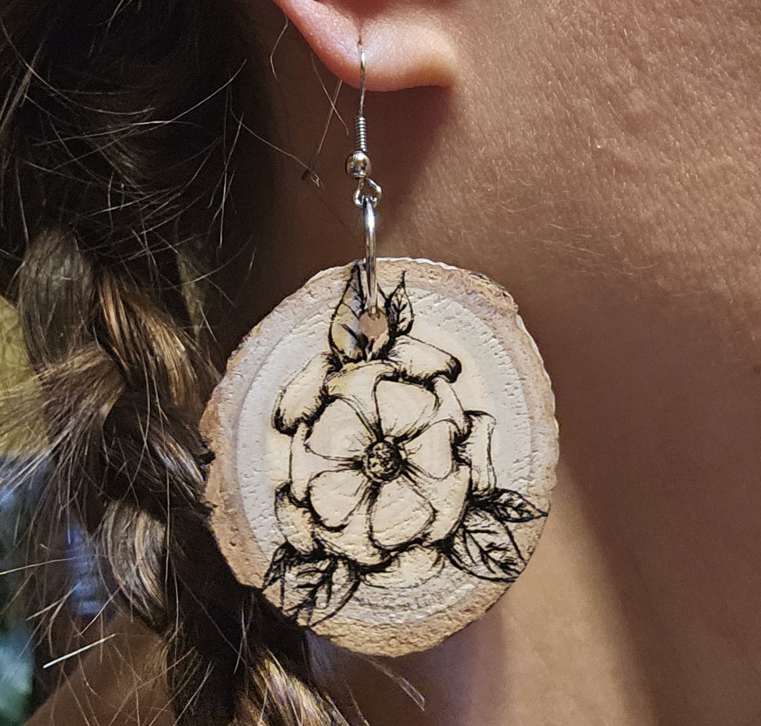 Wood Slice Strawberry Earrings