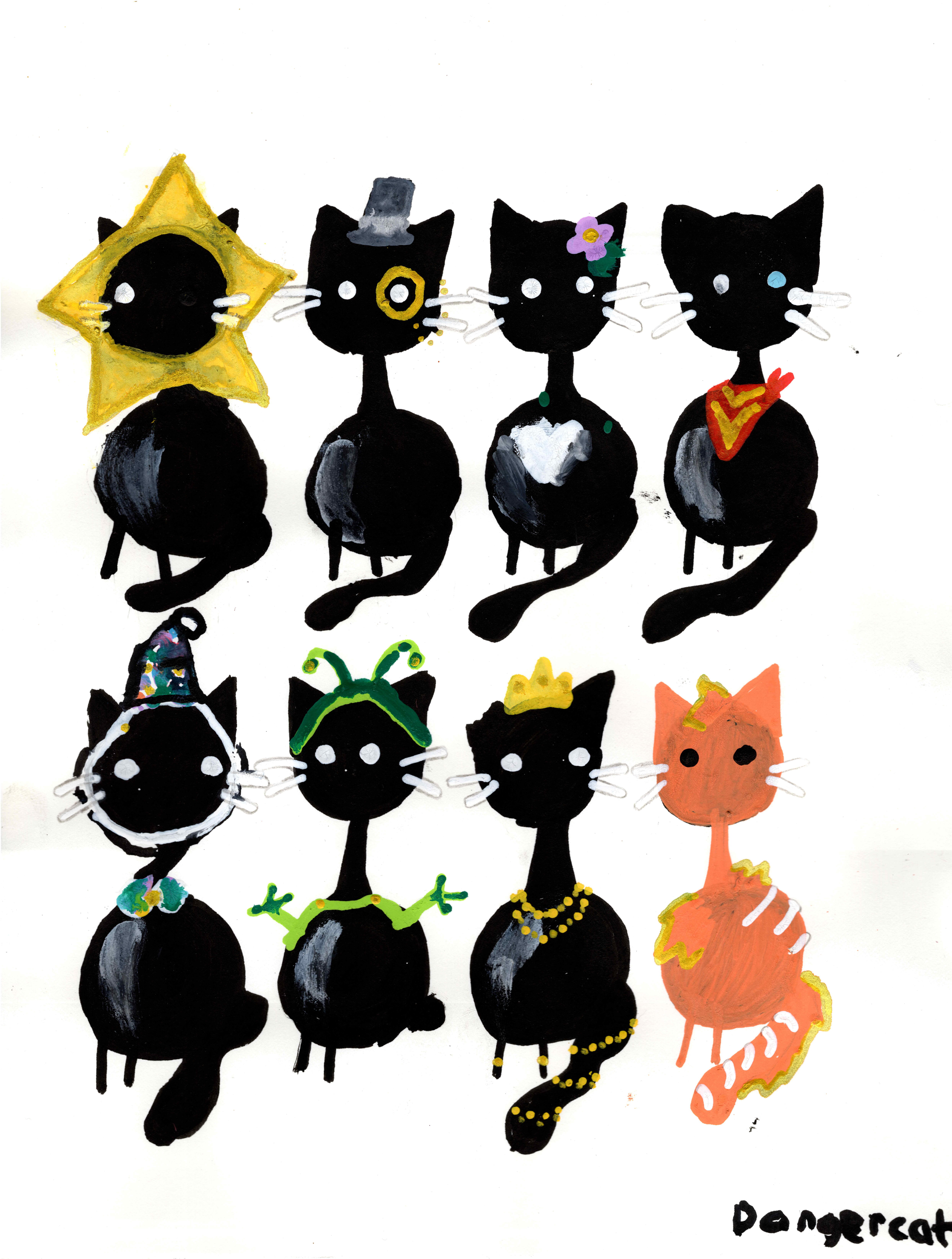 Whimsical Dressed-Up Cats Painting (original)