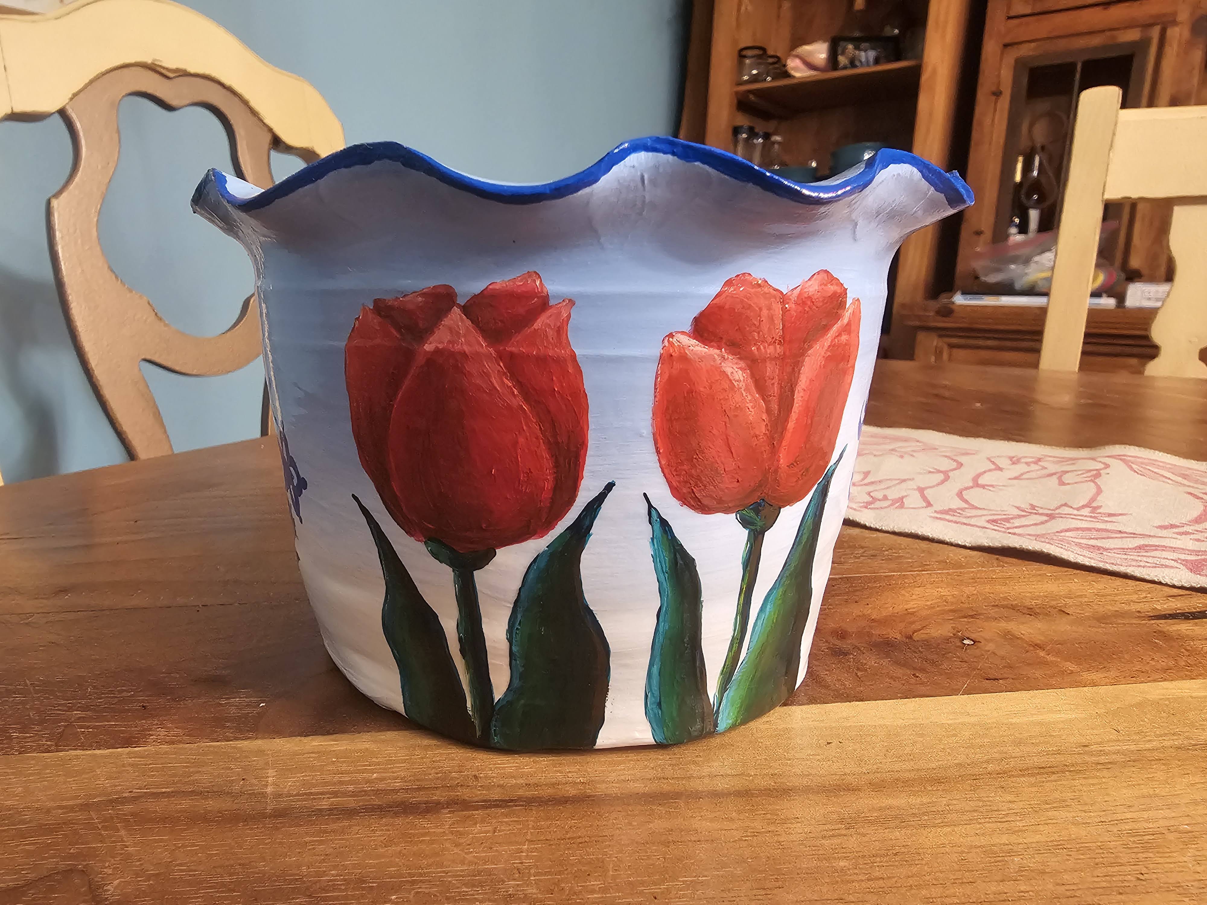 Hand-painted Tulip Ceramic Planter