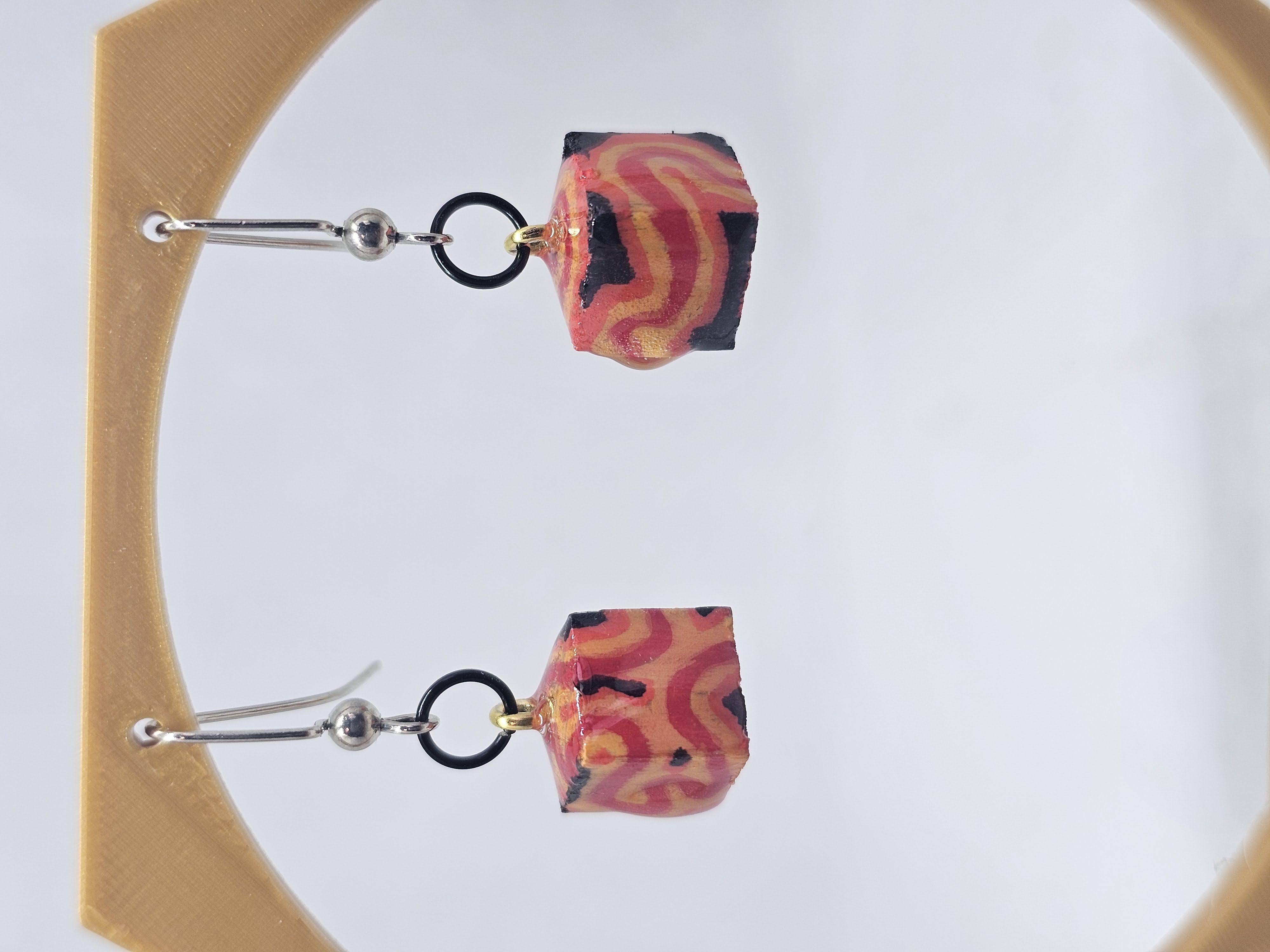 Handrawn Wooden Art Earrings coated in resin