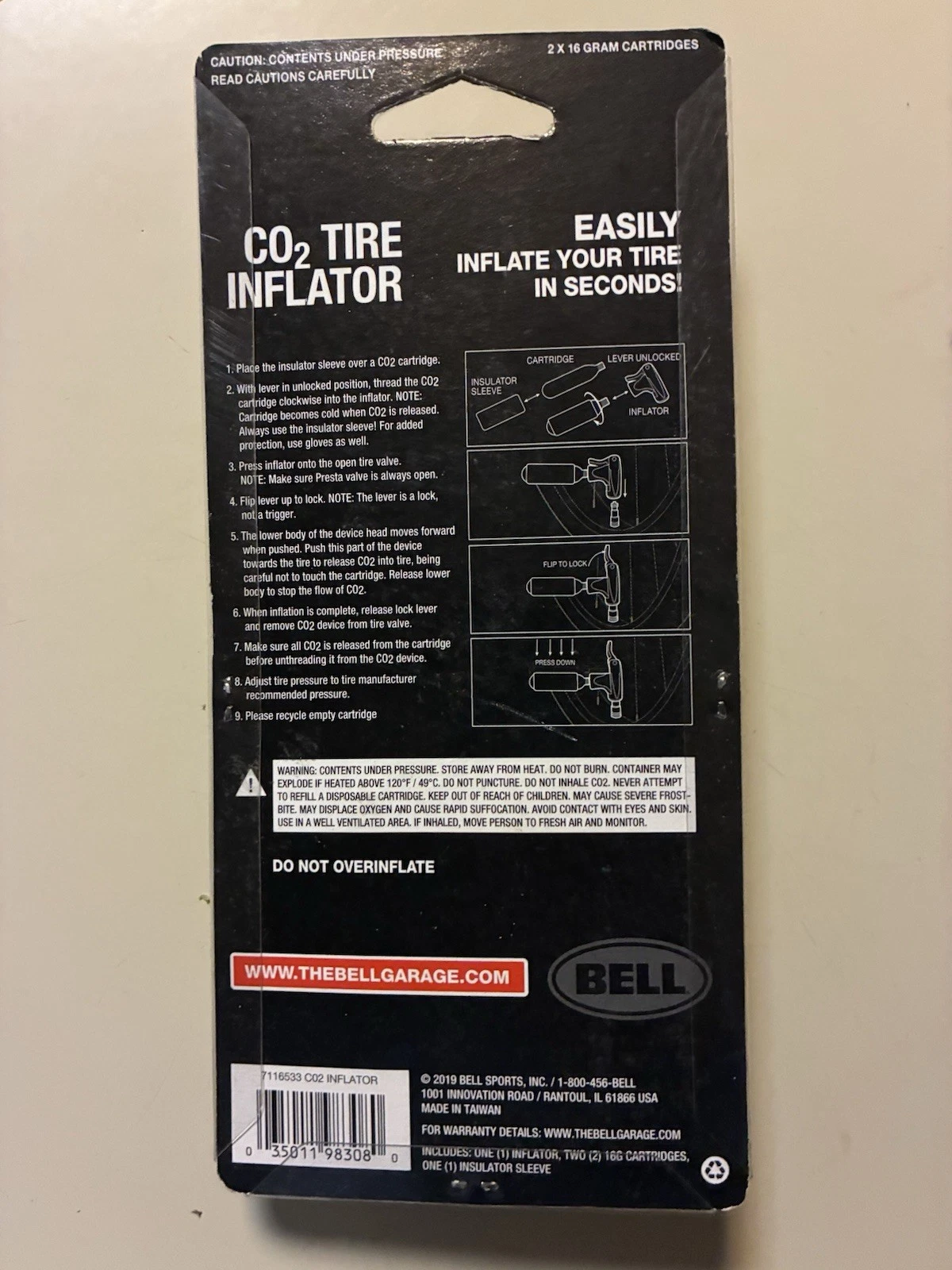 BELL CO2 Bicycle Bmx Cycle Inflator Cartridges Inflate Tire in Seconds 