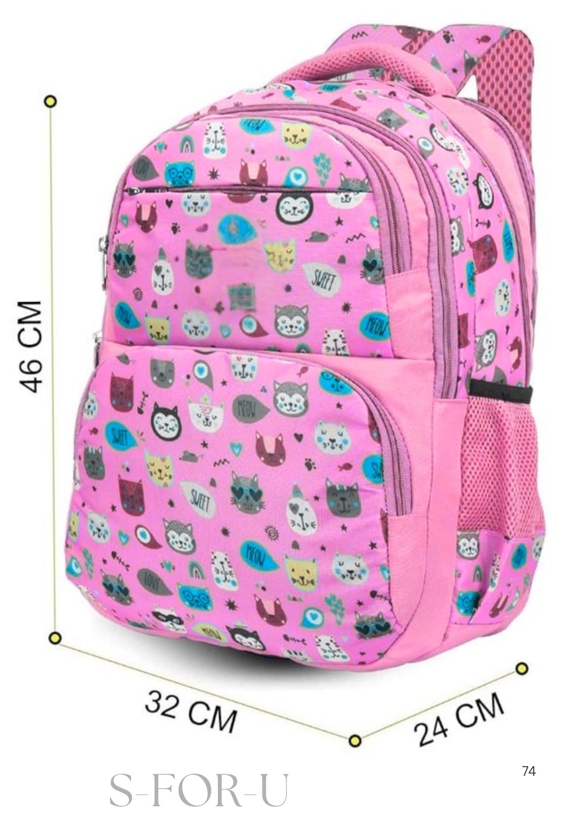 Pink Cartoon Cat Backpack