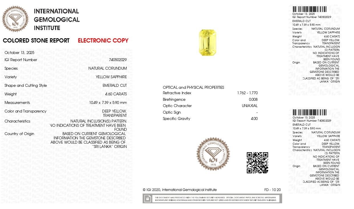 Natural Yellow Sapphire – 4.60 Carats (Certified)