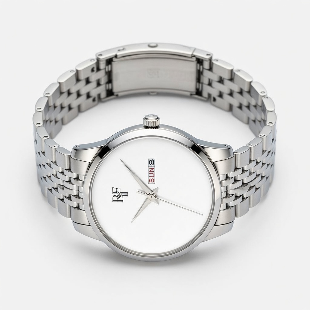 Montre en acier inoxydable à cadran blanc