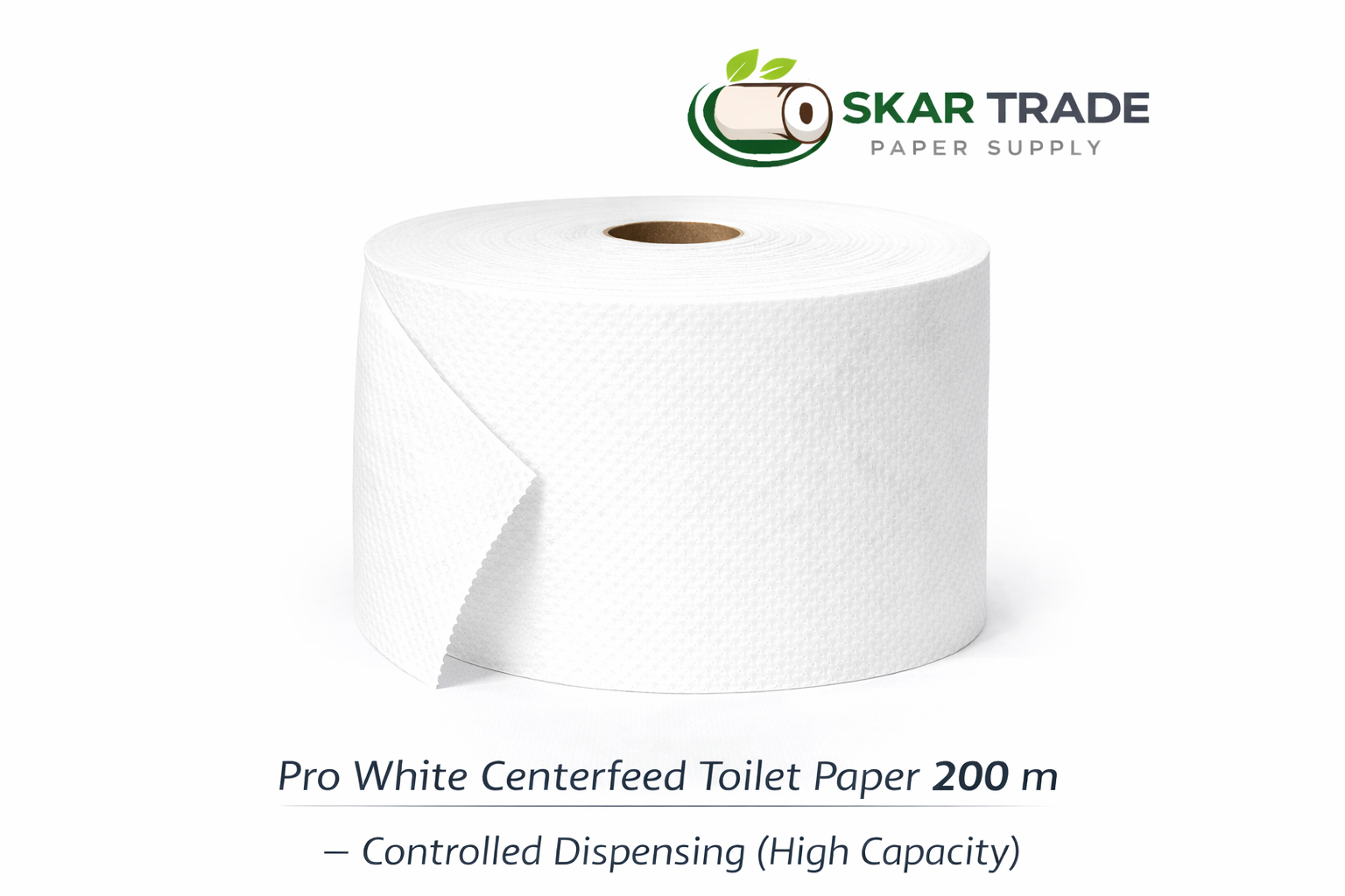 PRO WHITE CENTERFEED TOILET PAPER 200 M – CONTROLLED DISPENSING (HIGH CAPACITY)