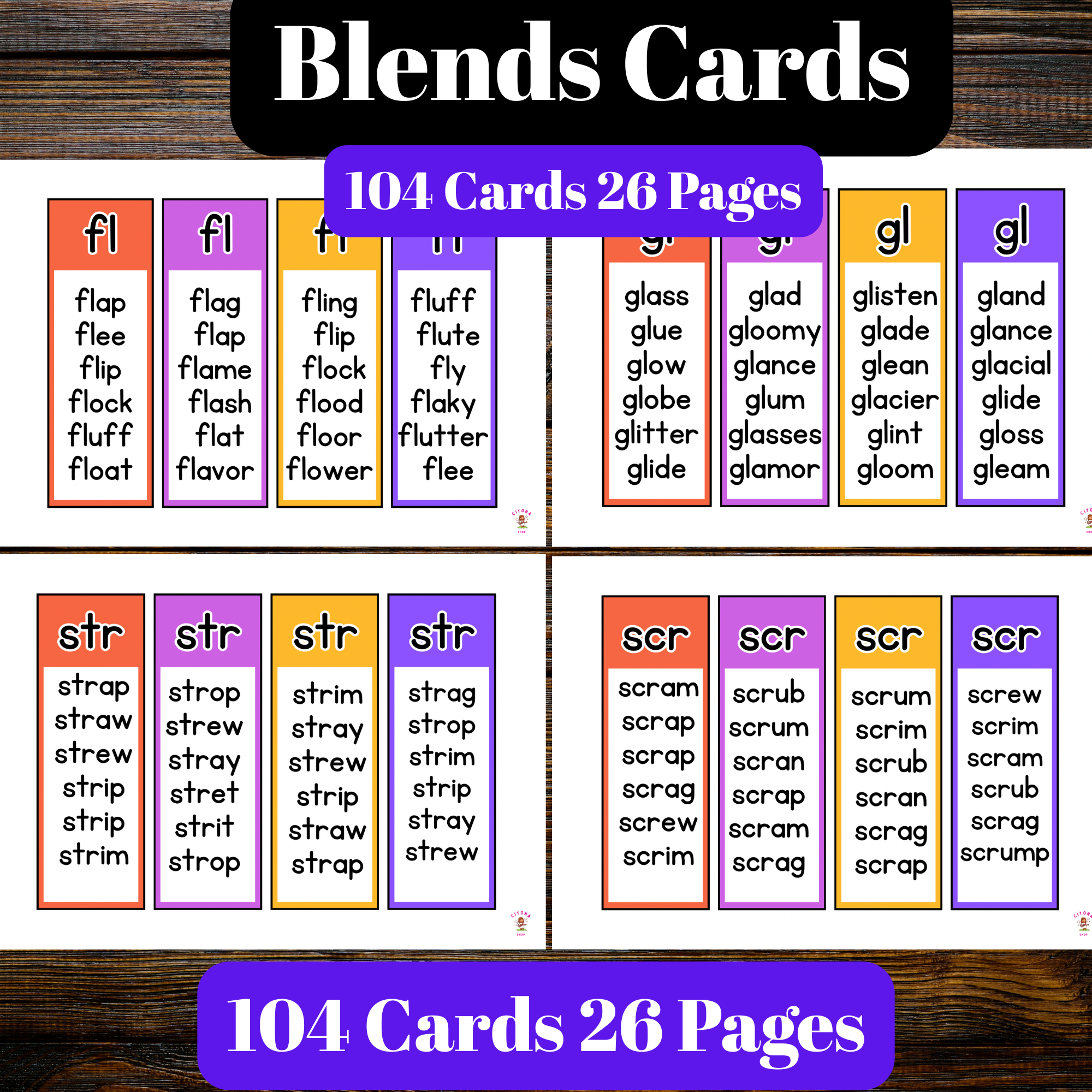 Set of 104 Blend Cards - Word Families