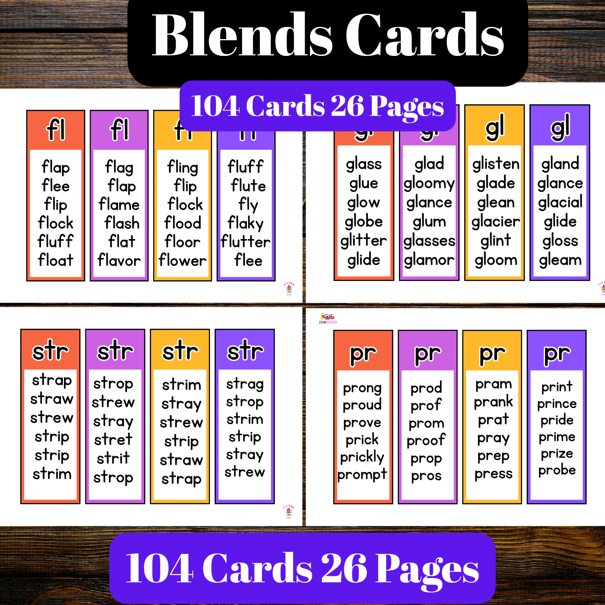 Set of 104 Blend Cards - Word Families