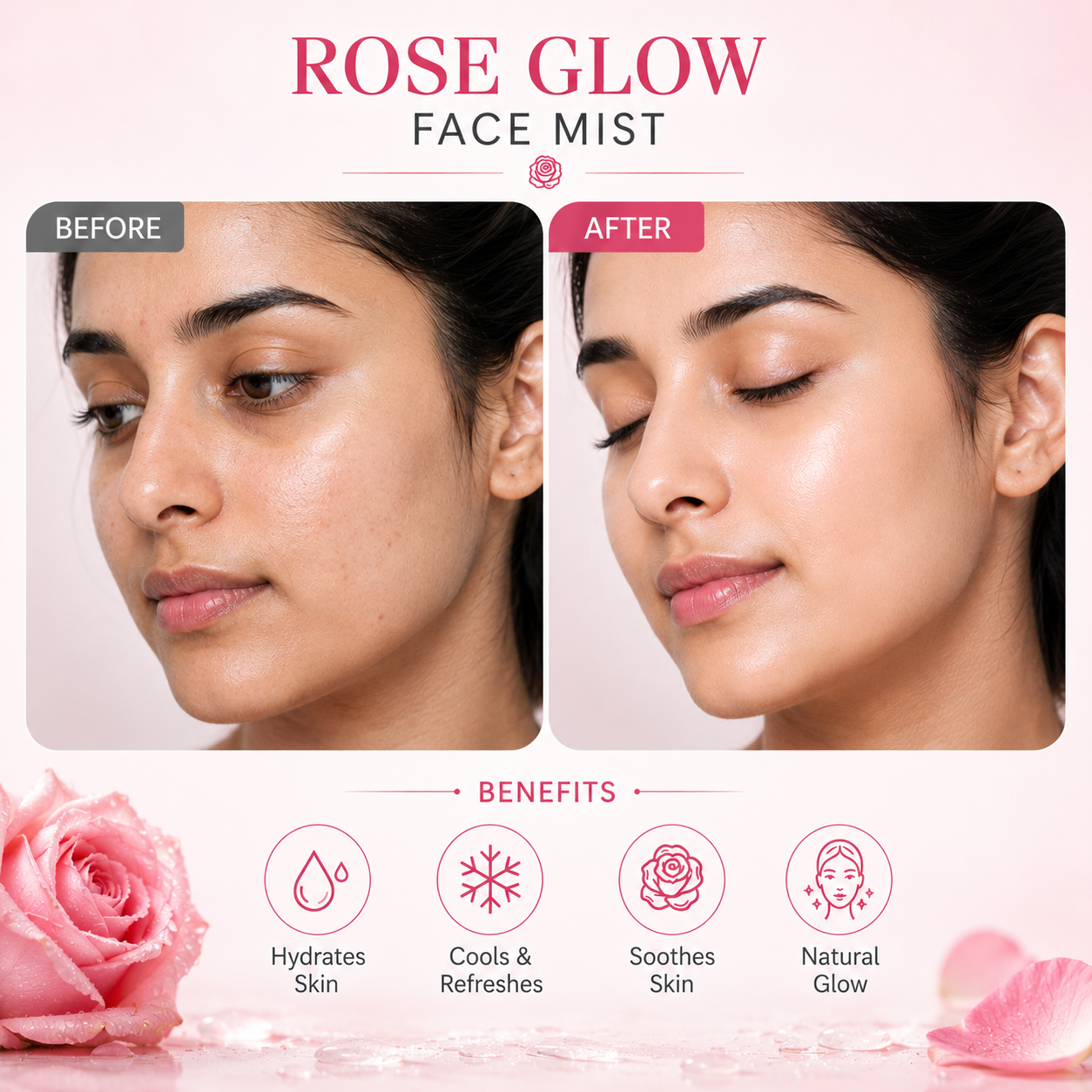 Rose Glow Face Mist for Sensitive Skin | Hydrating & Refreshing Facial Mist  | 100 ml