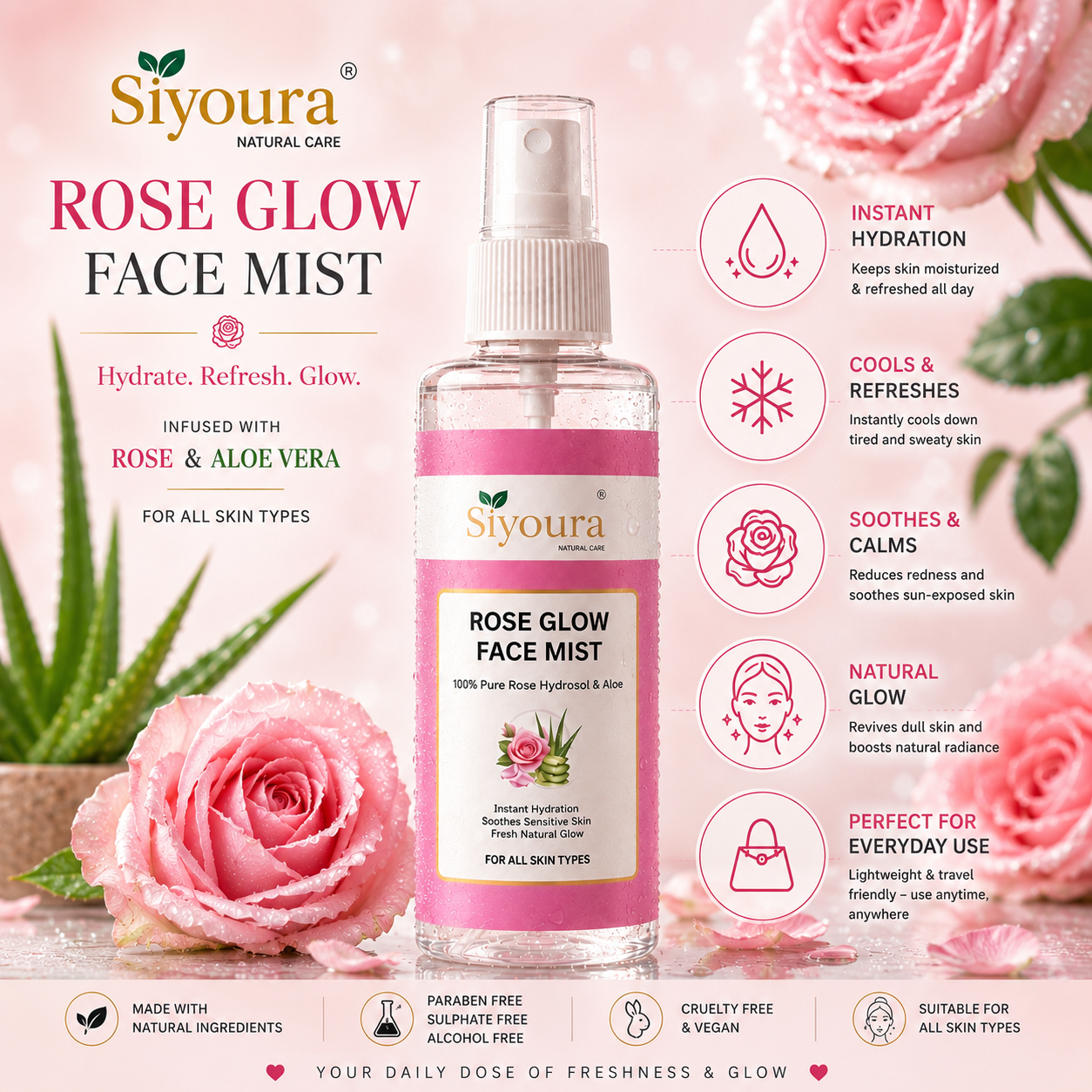 Rose Glow Face Mist for Sensitive Skin | Hydrating & Refreshing Facial Mist  | 100 ml