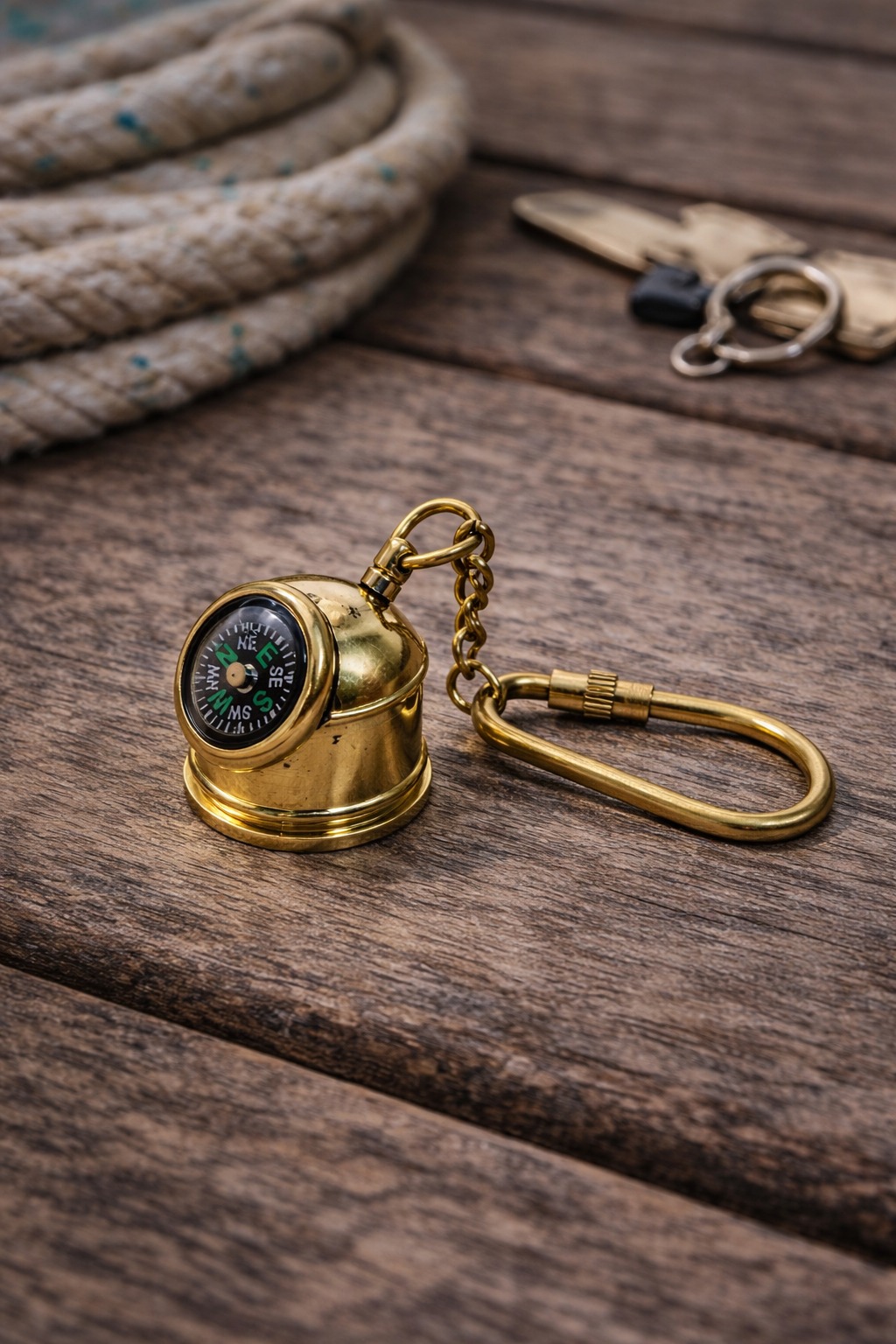 Brass Compass Keychain