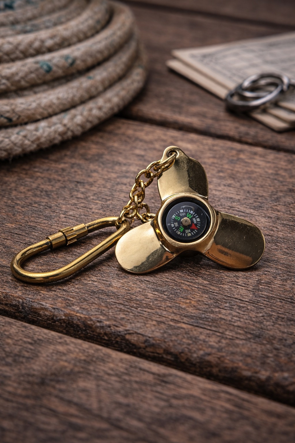 Brass Propeller Compass Keychain