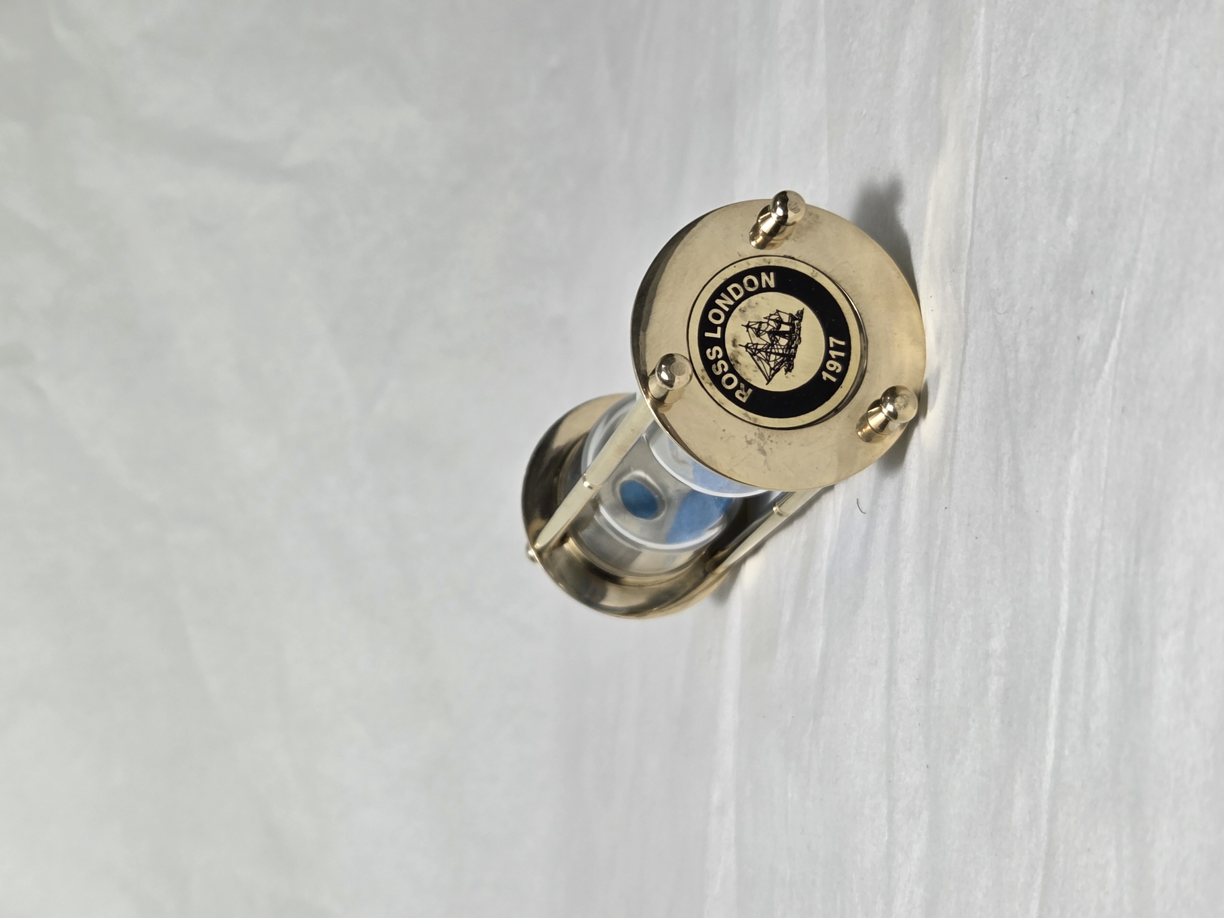 Hand-Crafted Brass Hourglass with blue sand