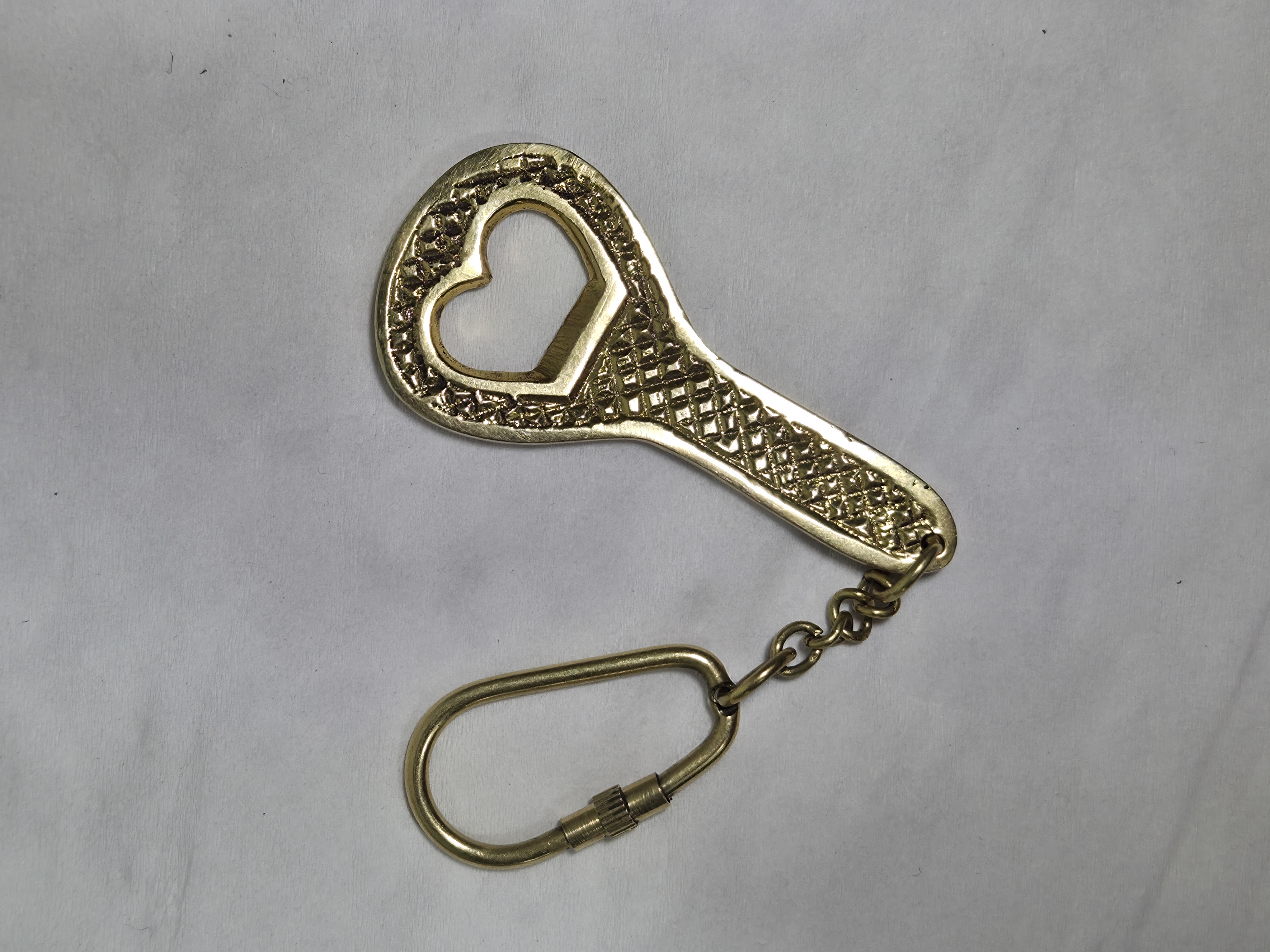 Intricate Heart-Cutout Brass Bottle Opener Keychain
