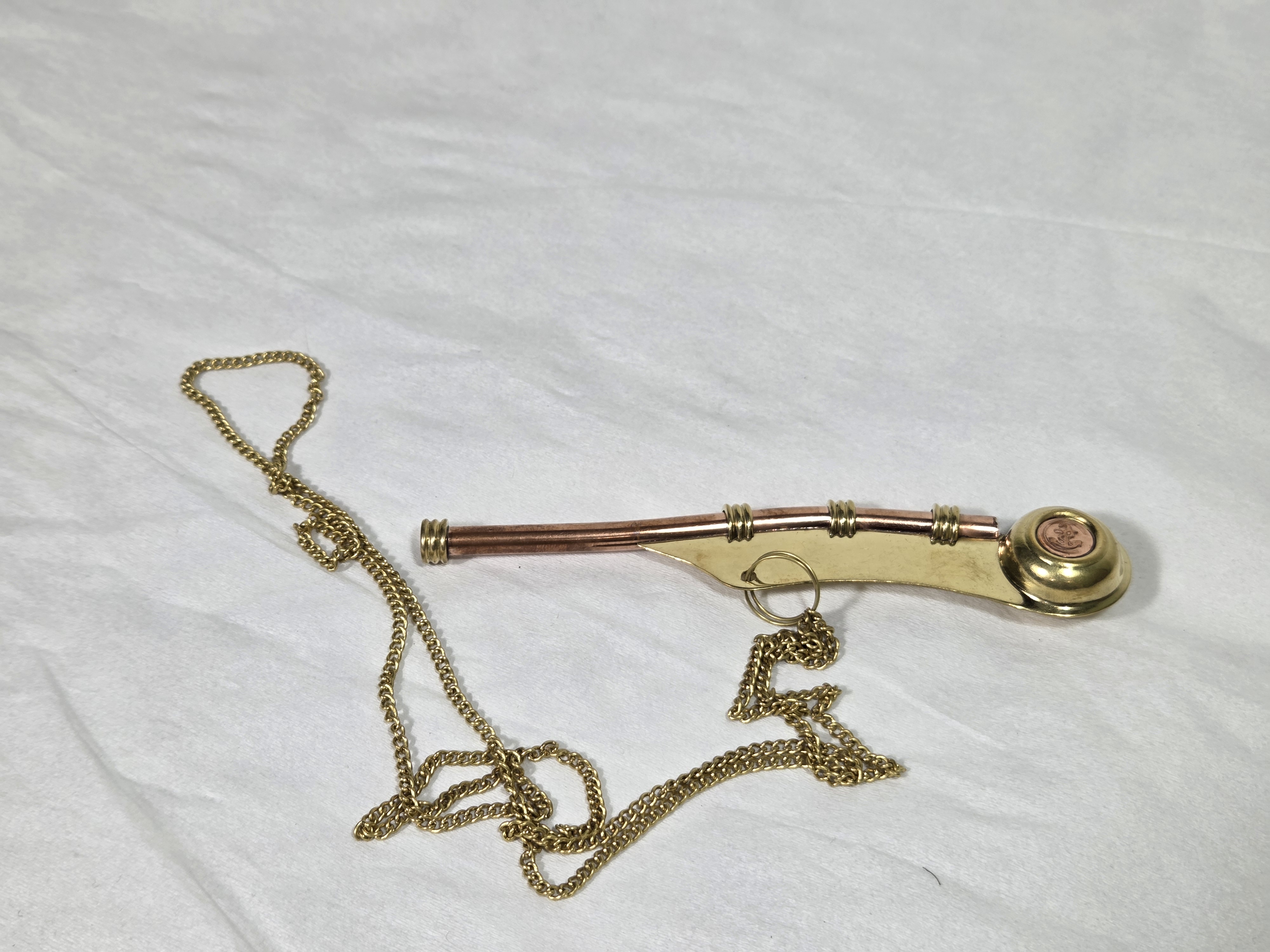 Nautical Boatswain’s Whistle Chain – Vintage Brass & Copper Maritime Necklace