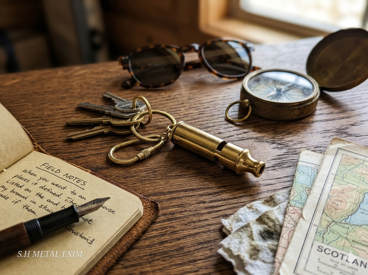 Polished Brass Marine Whistle Keychain – The Explorer’s Call