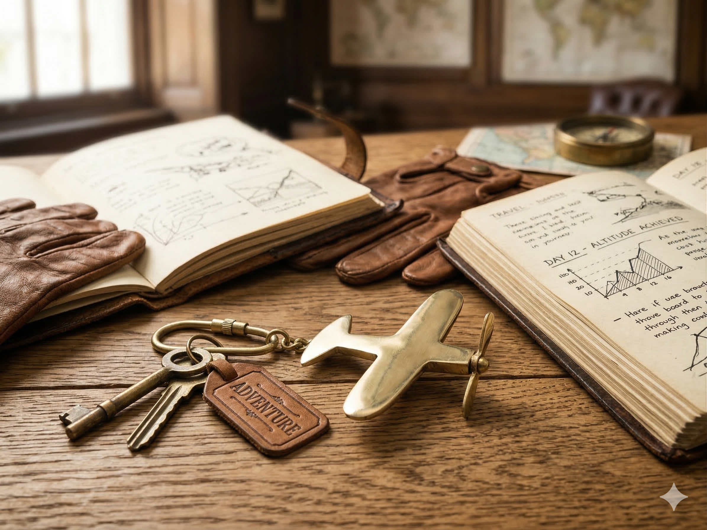 Vintage Airplane Keychain – Antique Brass Travel Adventure Charm