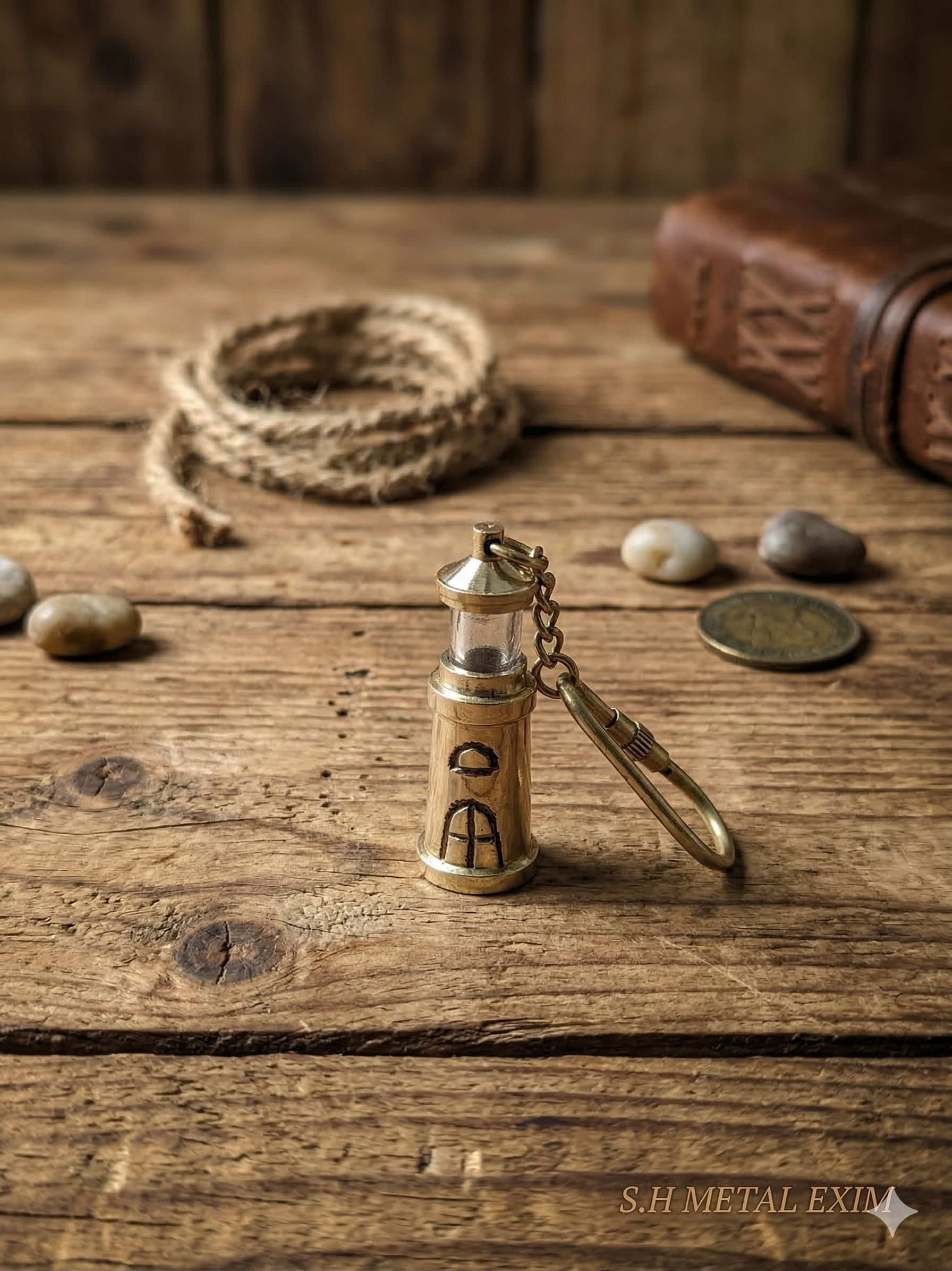 Vintage Lighthouse Keychain – Nautical Brass Mini Lantern Charm