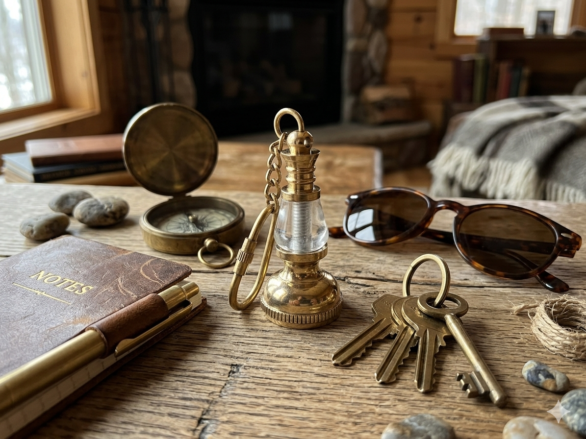Handcrafted Brass Lantern Keychain with compass